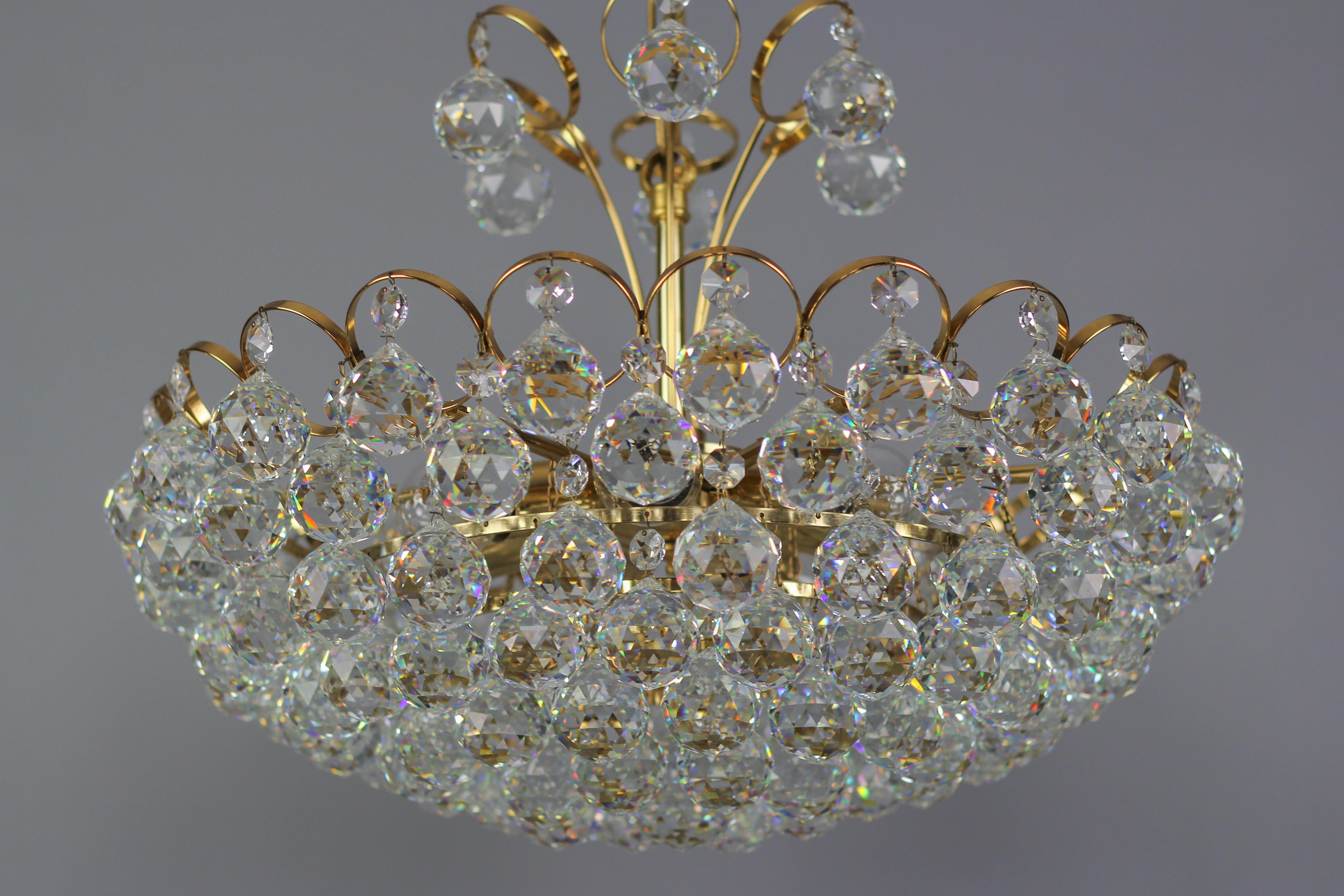 Crystal Glass and Gilt Brass Seven-Light Chandelier, Germany, 1970s For Sale 7