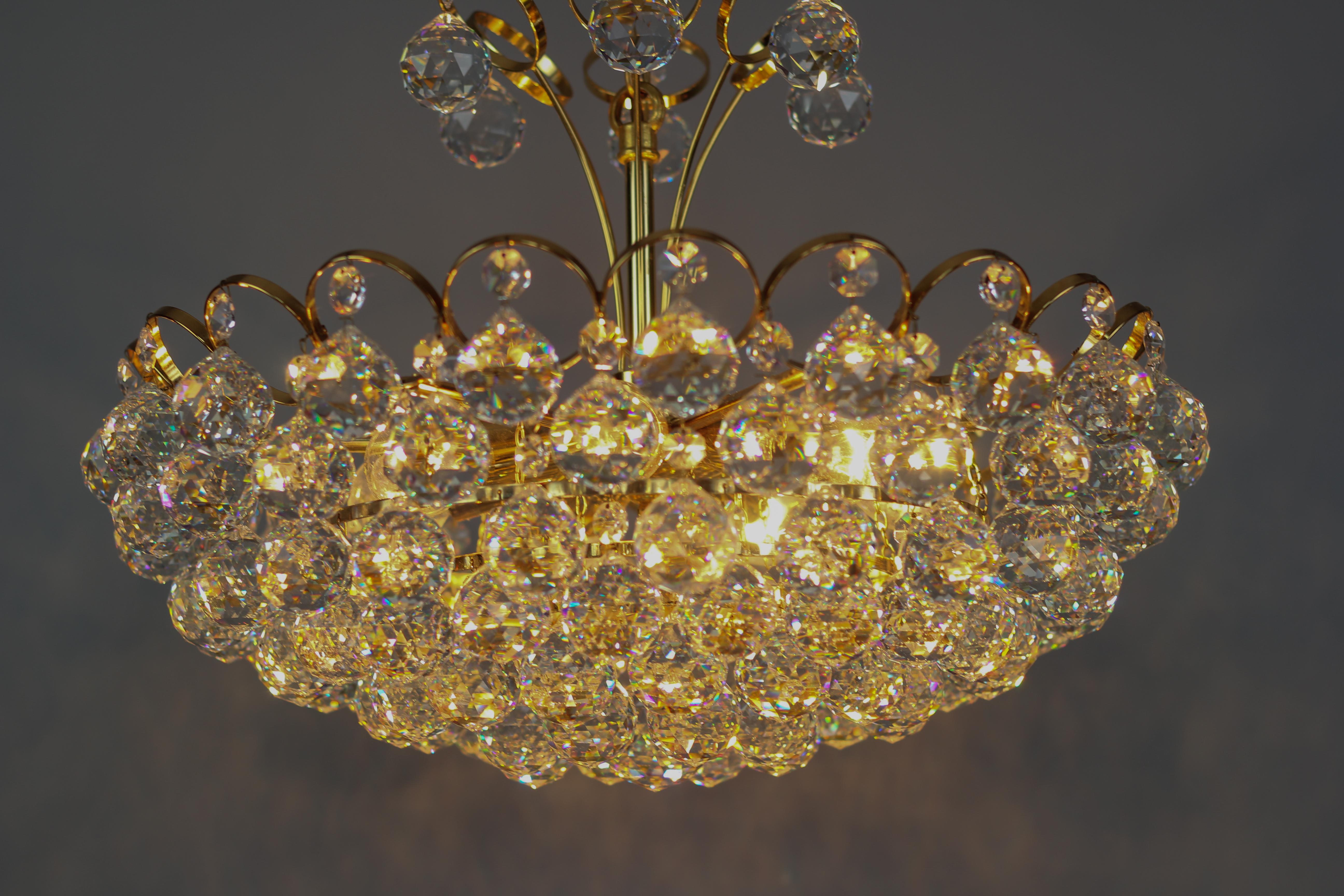 Crystal Glass and Gilt Brass Seven-Light Chandelier, Germany, 1970s For Sale 10