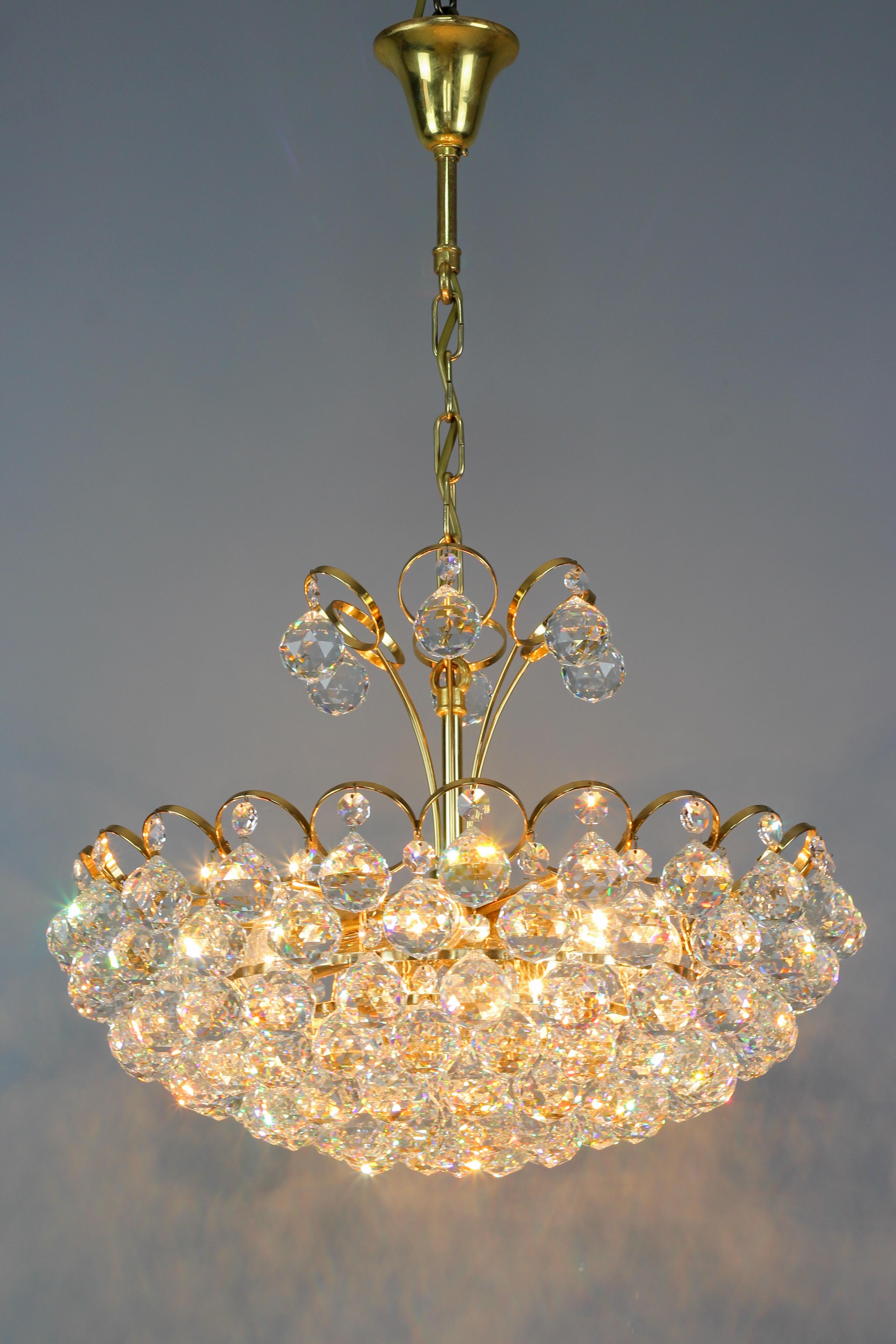 Crystal Glass and Gilt Brass Seven-Light Chandelier, Germany, 1970s For Sale 12