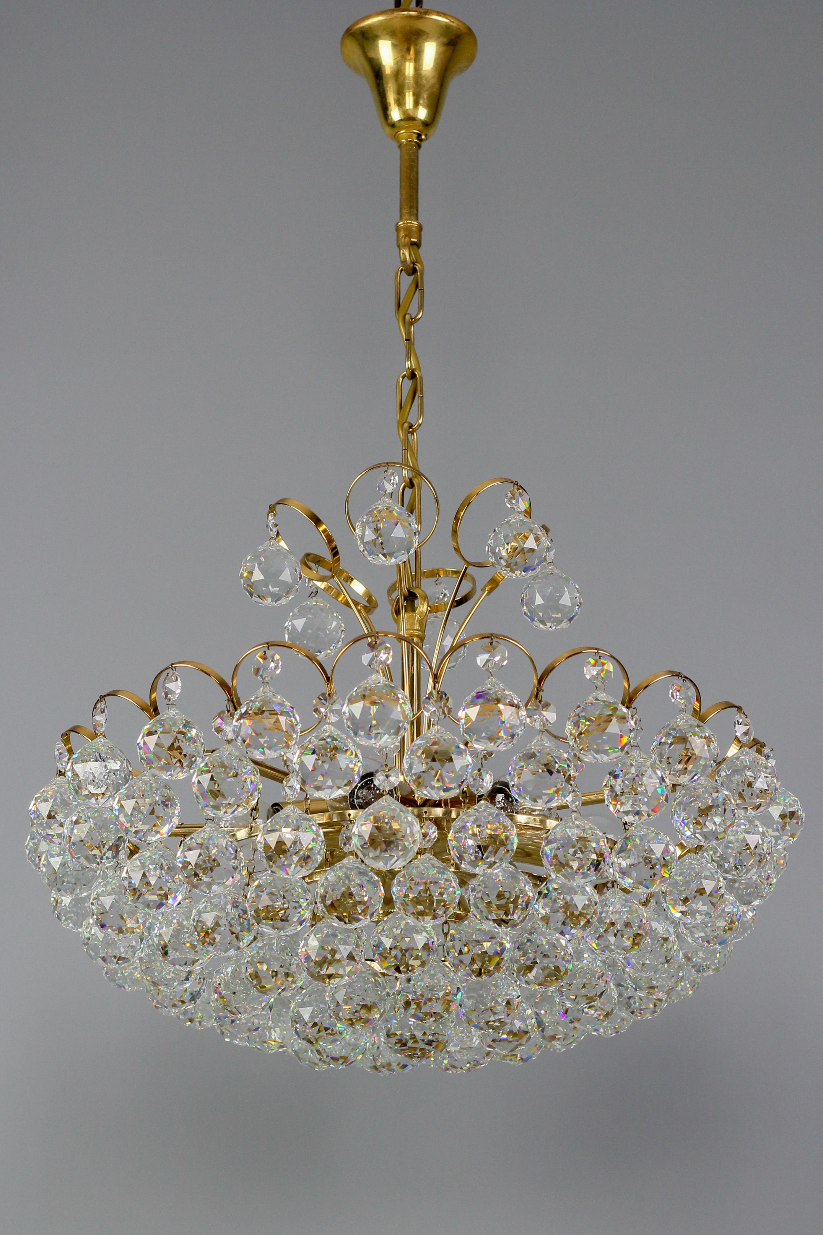 Crystal Glass and Gilt Brass Seven-Light Chandelier, Germany, 1970s For Sale 13