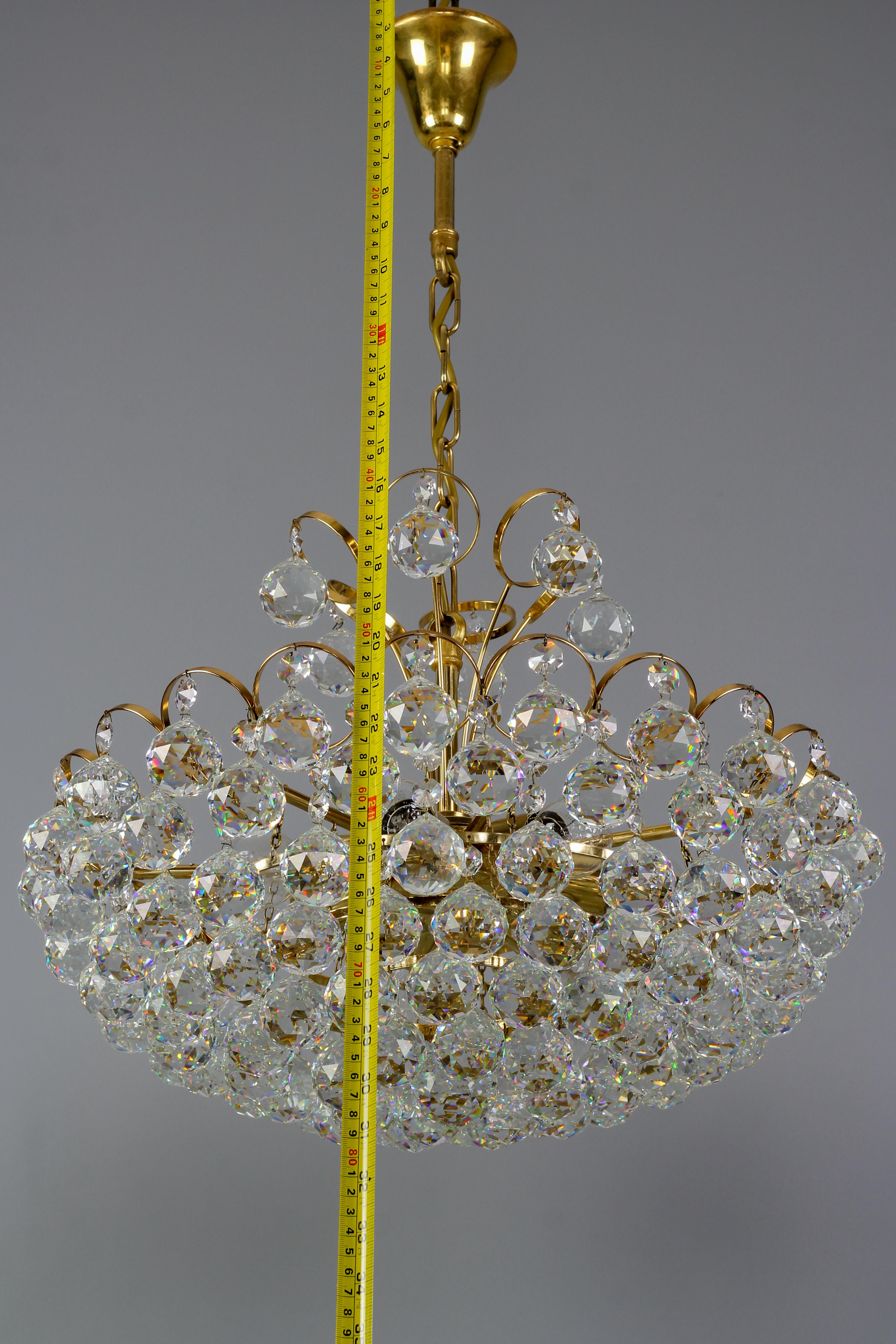 Crystal Glass and Gilt Brass Seven-Light Chandelier, Germany, 1970s For Sale 14