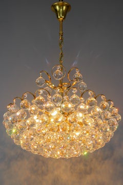 Crystal Glass and Gilt Brass Seven-Light Chandelier, Germany, 1970s