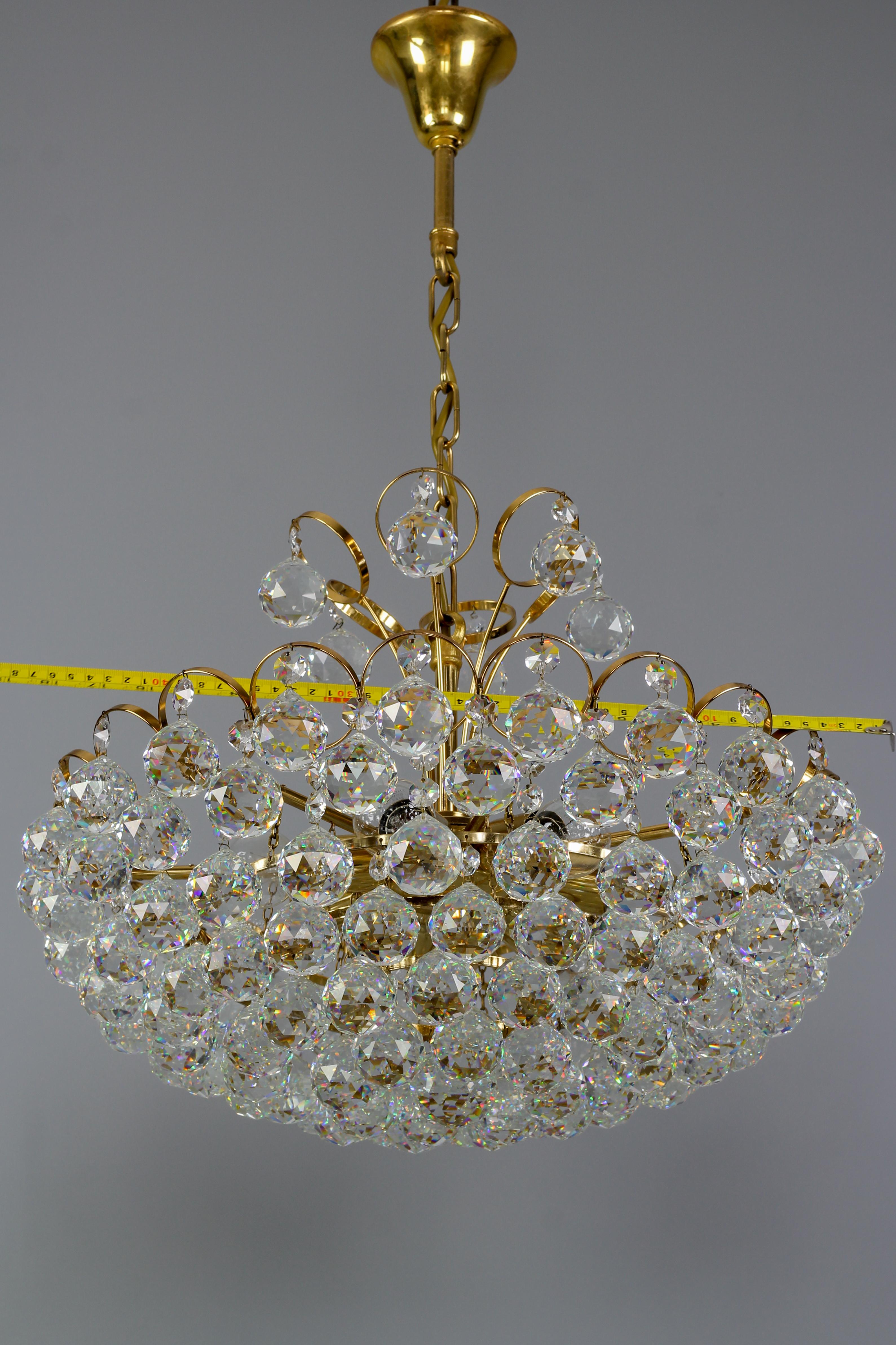Crystal Glass and Gilt Brass Seven-Light Chandelier, Germany, 1970s For Sale 15