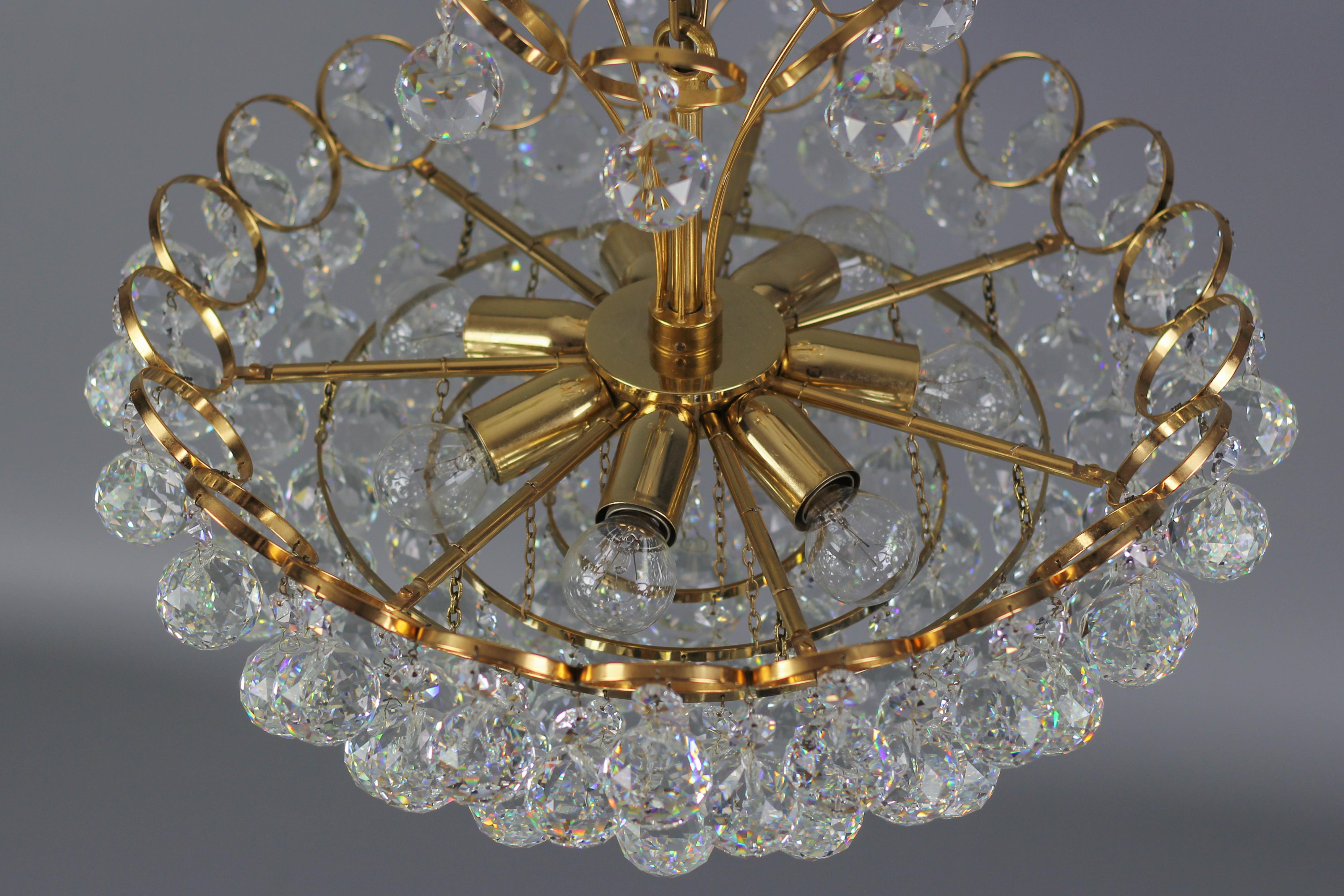 Crystal Glass and Gilt Brass Seven-Light Chandelier, Germany, 1970s For Sale 2