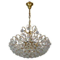 Vintage Crystal Glass and Gilt Brass Seven-Light Chandelier, Germany, 1970s