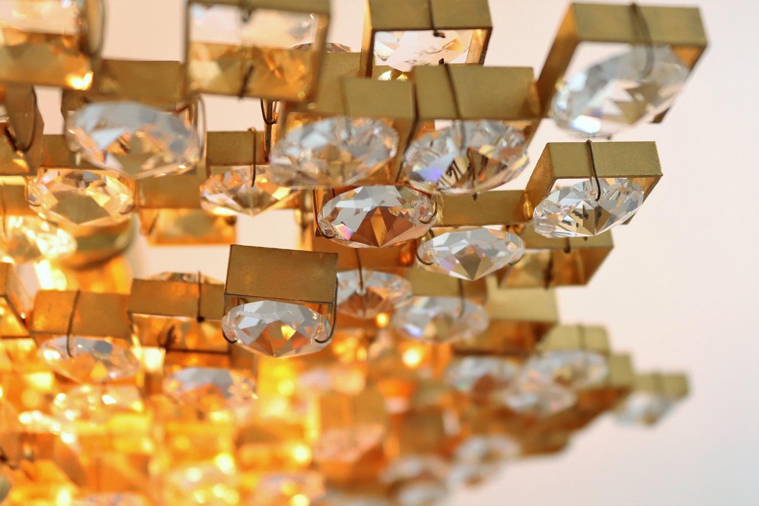 Crystal Glass and Gold Plated Brass Chandelier by Palwa, 1970s 4