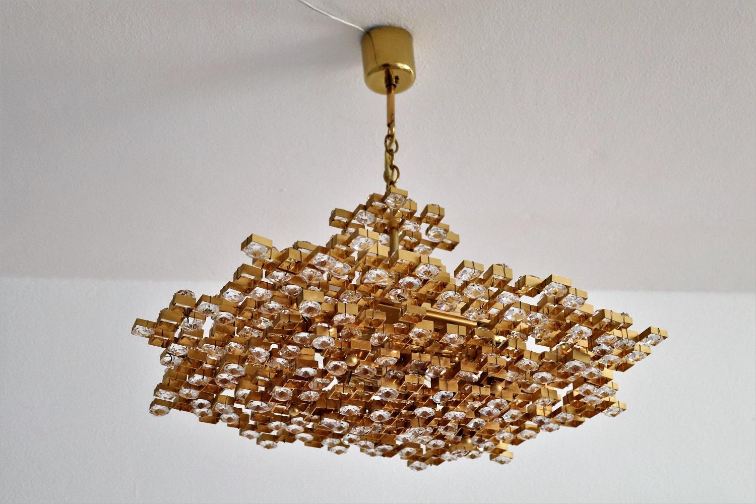 Crystal Glass and Gold Plated Brass Chandelier by Palwa, 1970s 8