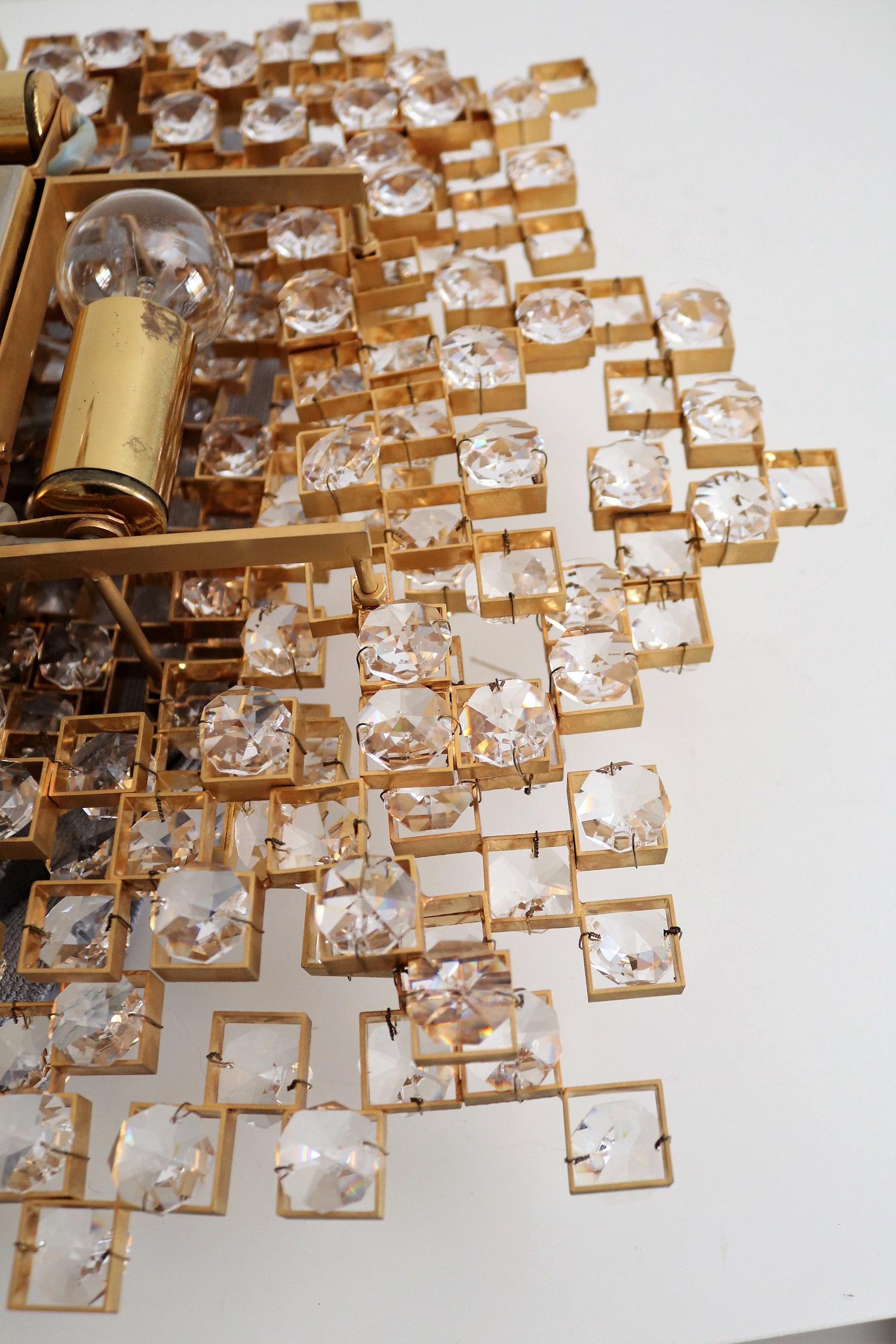 Crystal Glass and Gold Plated Brass Chandelier by Palwa, 1970s 9