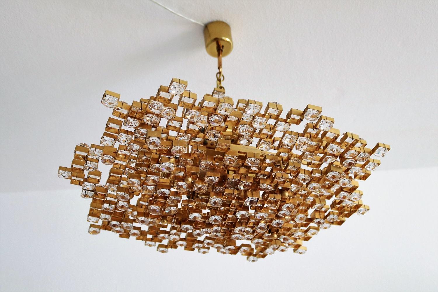 Crystal Glass and Gold Plated Brass Chandelier by Palwa, 1970s 12