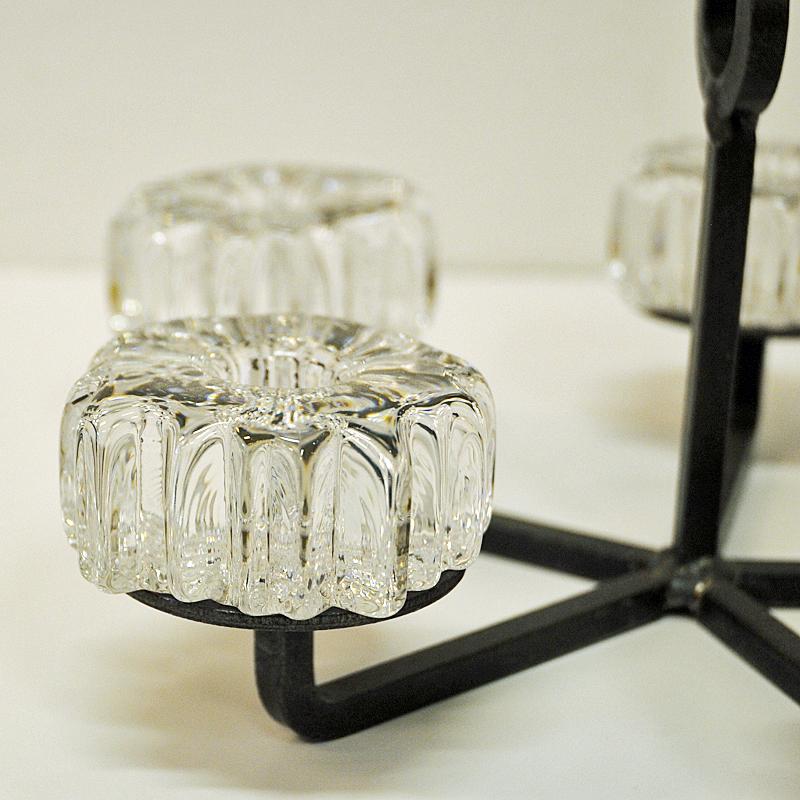 Norwegian Crystal Glass and Iron Candleholder by Willy Johansson, Norway, 1970s For Sale