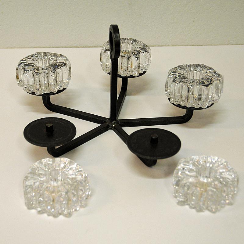 Hand-Crafted Crystal Glass and Iron Candleholder by Willy Johansson, Norway, 1970s For Sale
