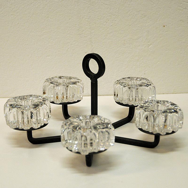 Late 20th Century Crystal Glass and Iron Candleholder by Willy Johansson, Norway, 1970s For Sale