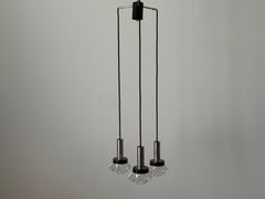 Crystal Glass and Metal 3 Shade Cascade Pendant Lamp, 1960s, Germany