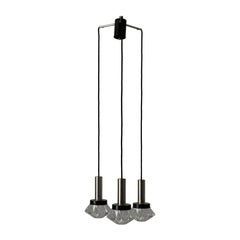 Crystal Glass and Metal 3 Shade Cascade Pendant Lamp, 1960s, Germany