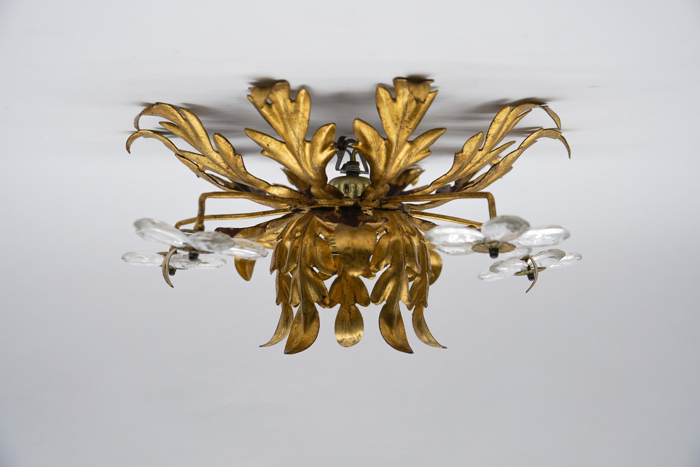 Crystal Glass and Metal Florentine Ceiling Lamp by Banci Firenze, 1960s For Sale 4