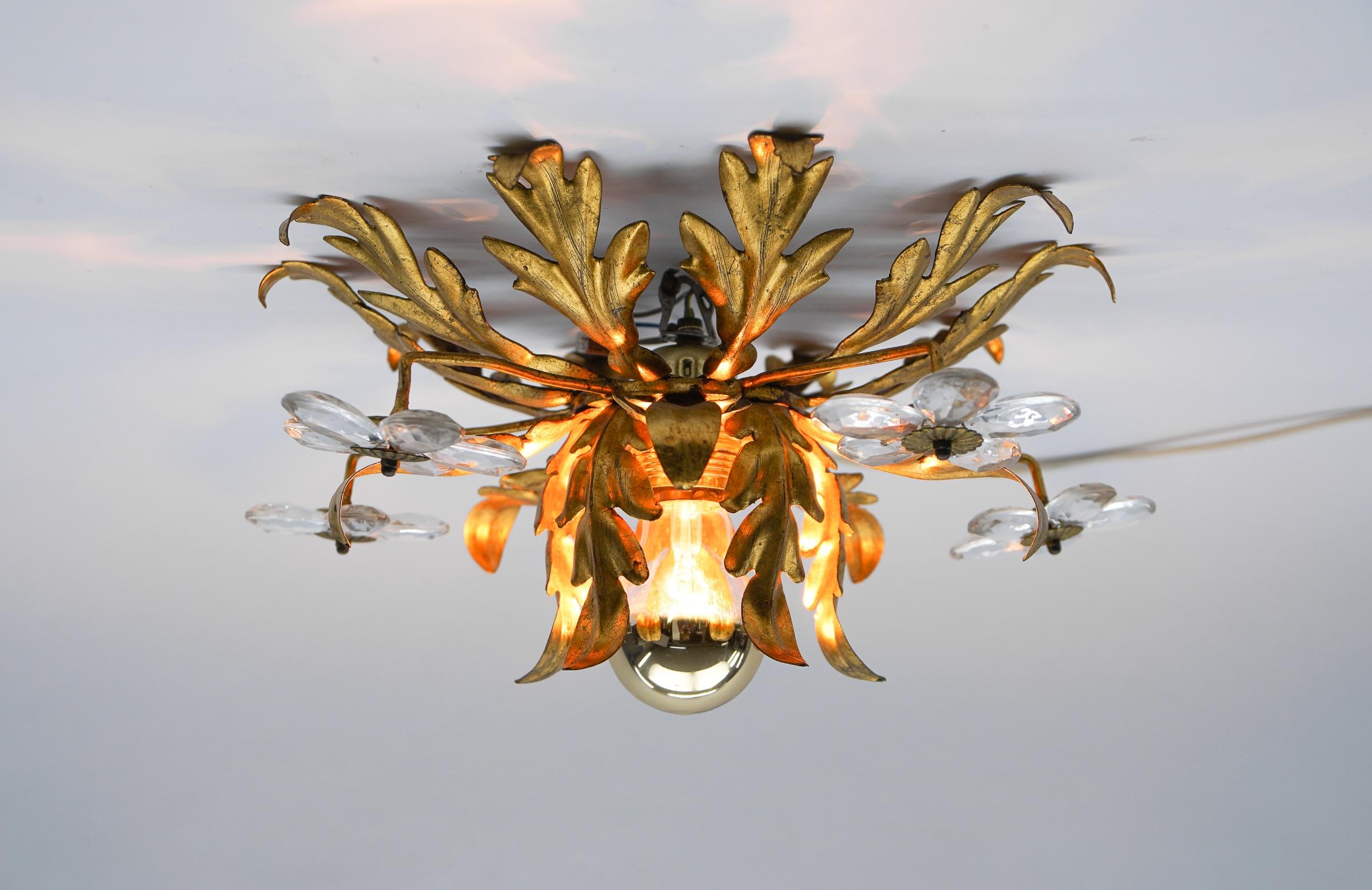 Mid-Century Modern Crystal Glass and Metal Florentine Ceiling Lamp by Banci Firenze, 1960s For Sale