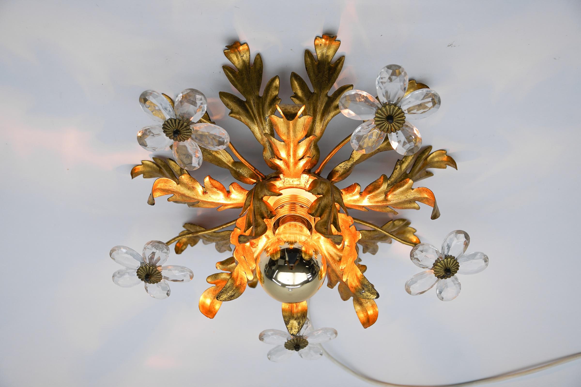 Crystal Glass and Metal Florentine Ceiling Lamp by Banci Firenze, 1960s In Good Condition For Sale In Nürnberg, Bayern