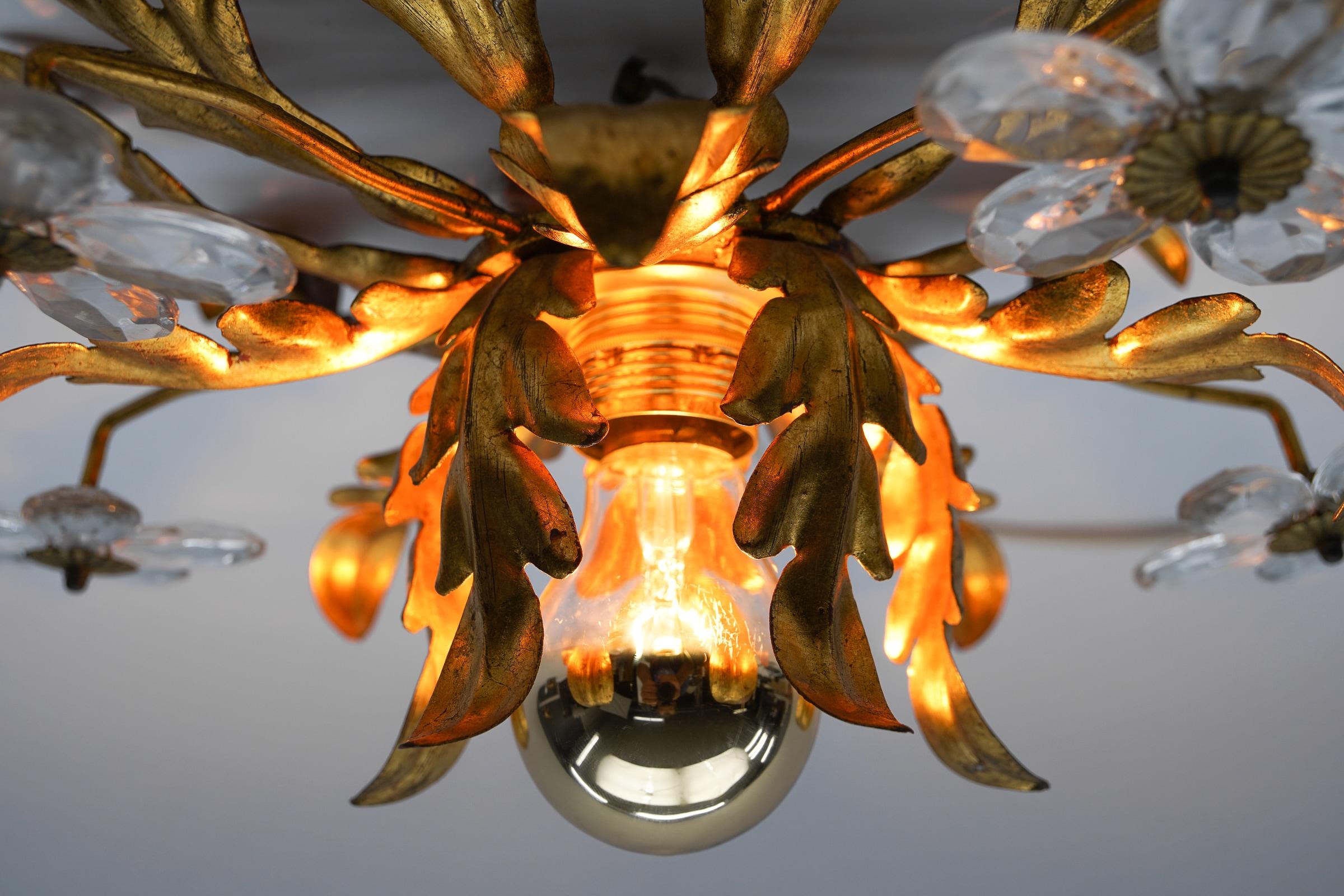 Crystal Glass and Metal Florentine Ceiling Lamp by Banci Firenze, 1960s For Sale 1