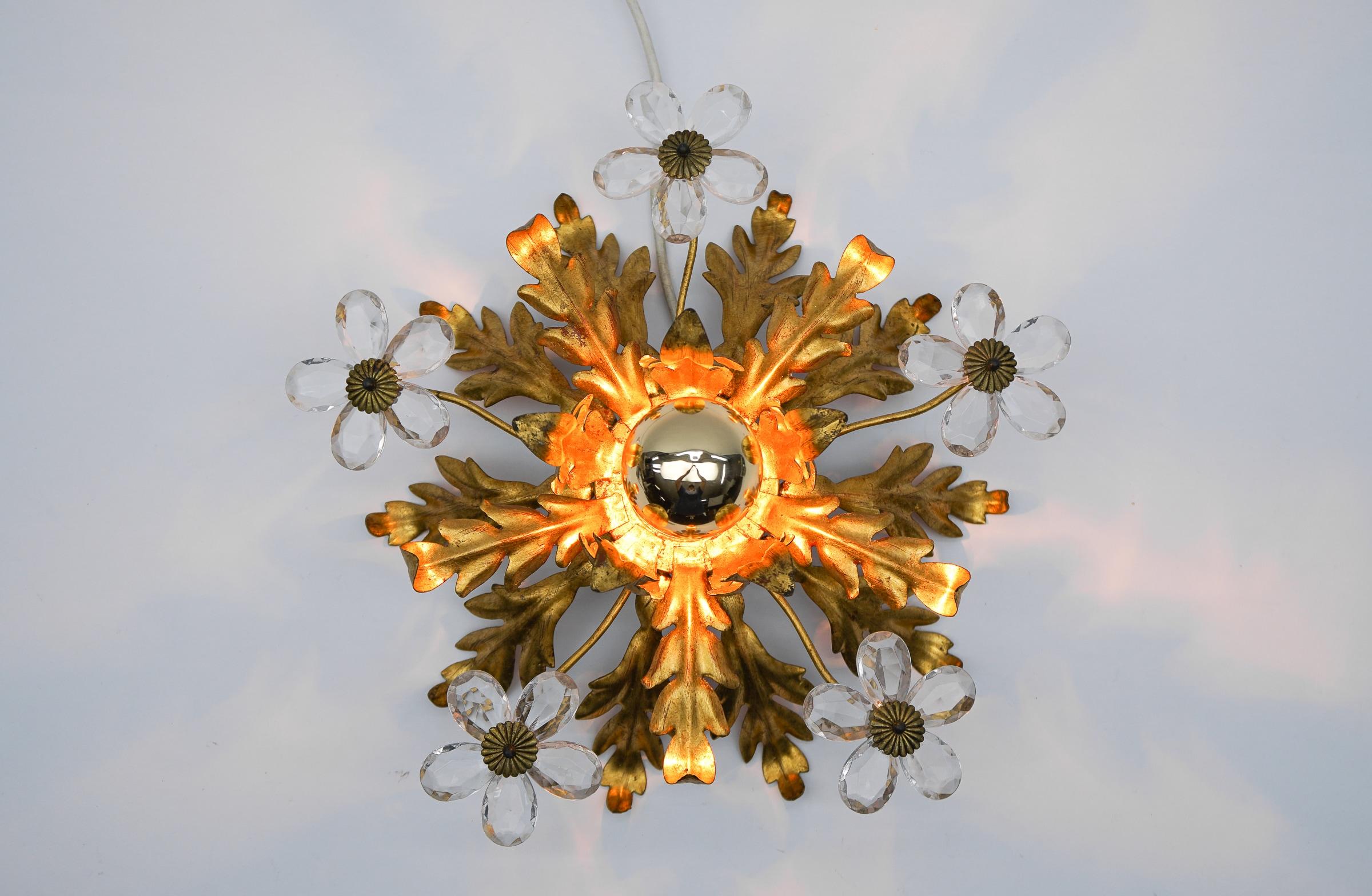 Crystal Glass and Metal Florentine Ceiling Lamp by Banci Firenze, 1960s For Sale 3