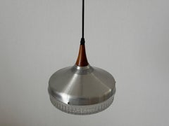 Crystal Glass and Metal Frame with Wood Detail Ceiling Lamp, 1960s, Germany