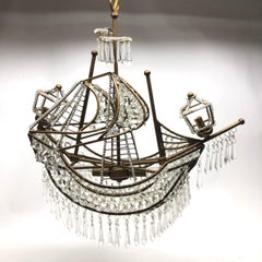 Crystal Glass and Metal Ship Chandelier