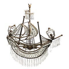 Crystal Glass and Metal Ship Chandelier