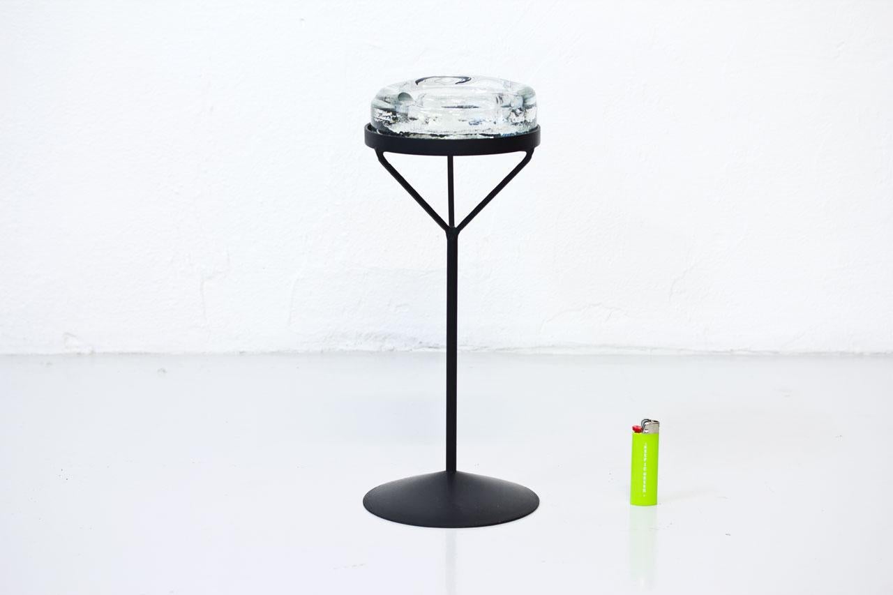 Swedish Crystal Glass Ashtray with Iron Stand by Erik Höglund for Boda, Sweden, 1960s