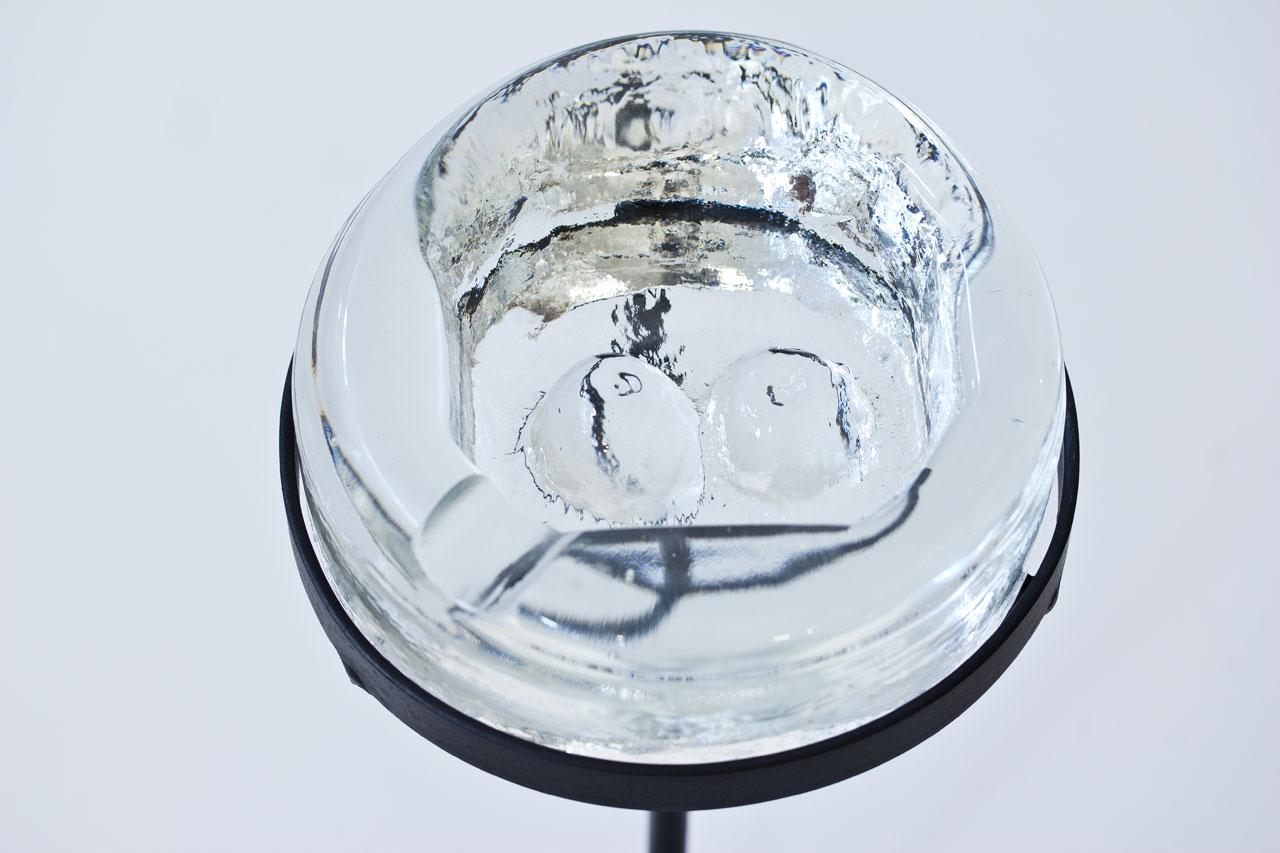 Mid-20th Century Crystal Glass Ashtray with Iron Stand by Erik Höglund for Boda, Sweden, 1960s