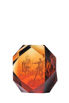 Crystal Glass Block Hand Engraved Hercules