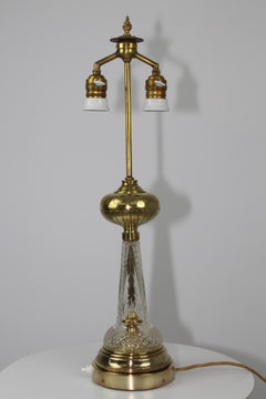 Crystal Glass and Brass Table Lamp, 1900s