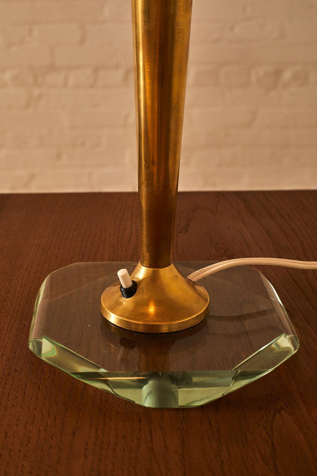 Mid-Century Modern Crystal Glass & Brass Table Lamp Attr to Pietro Chiesa for Fontana Arte