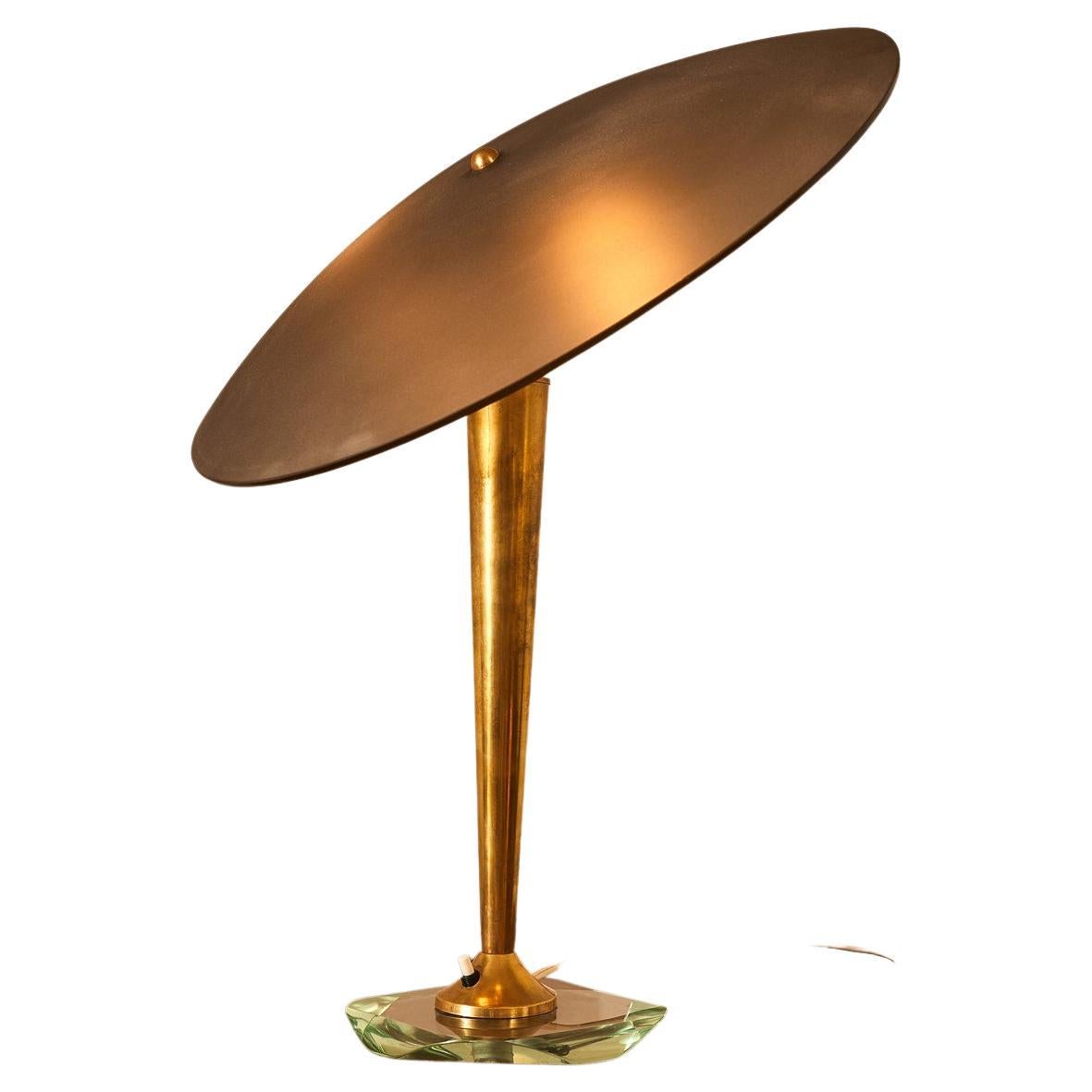 Crystal Glass & Brass Table Lamp Attr to Pietro Chiesa for Fontana Arte