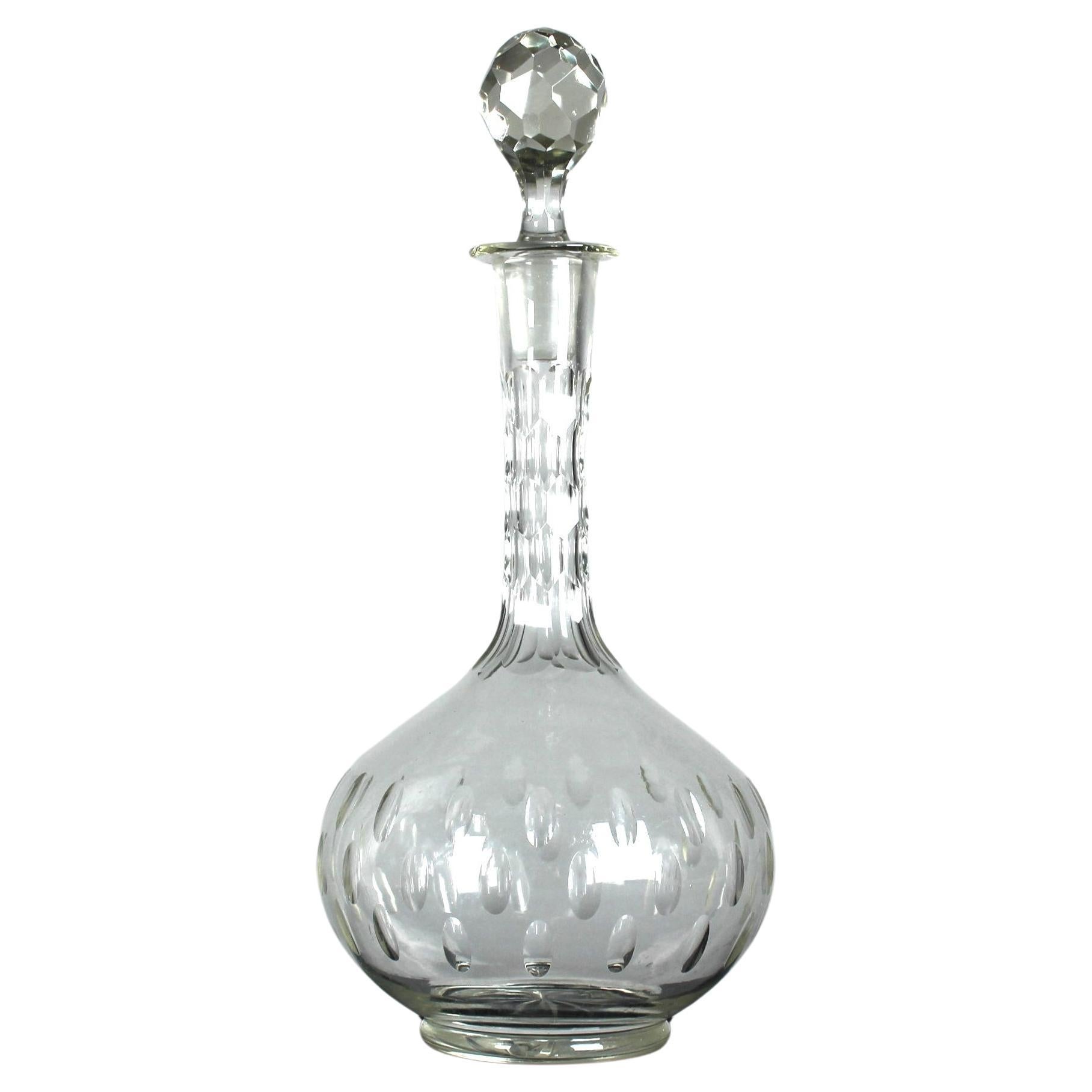 Crystal Glass Carafe, 20th Century, Hand-Carved, 31 cm For Sale