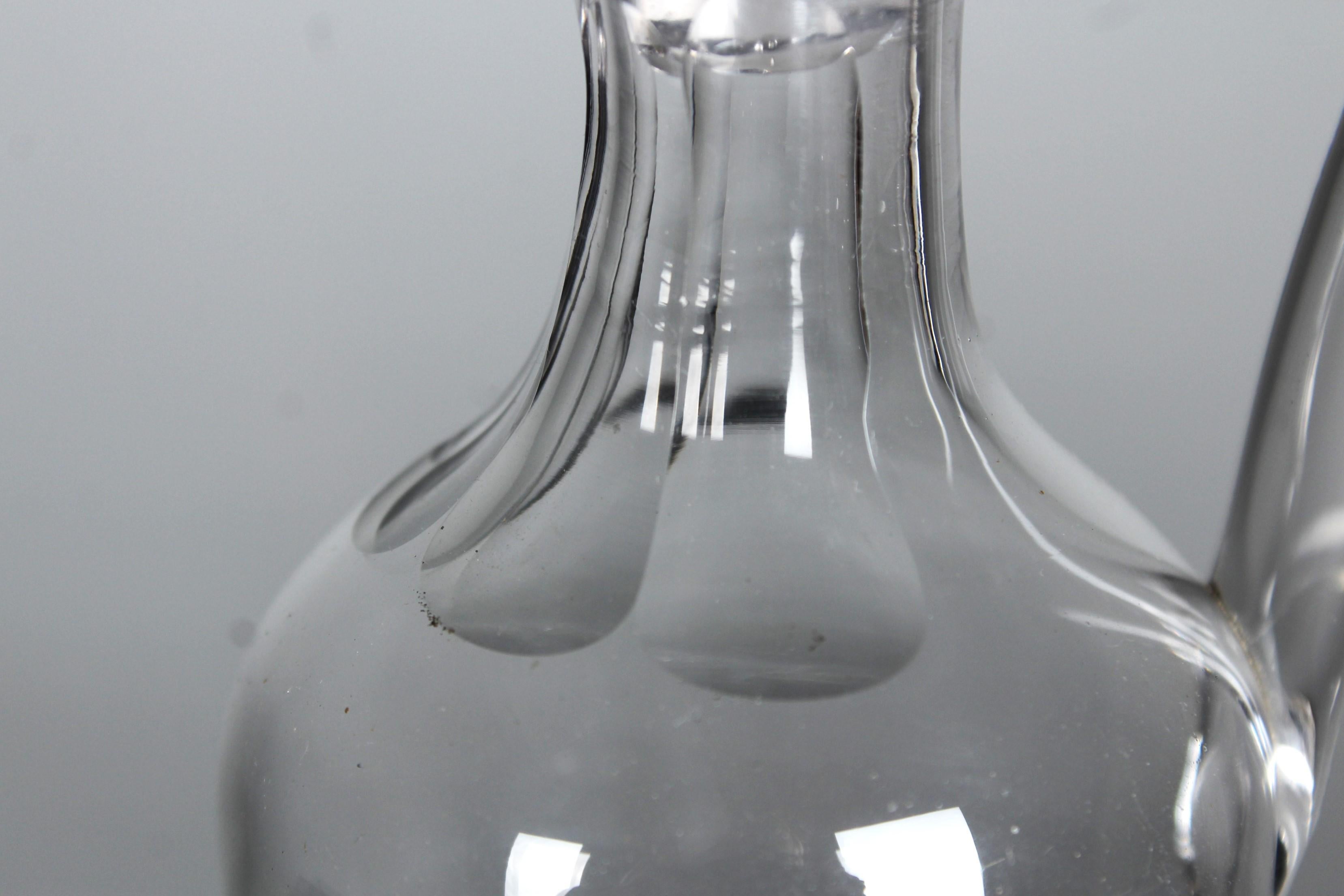 French Crystal Glass Carafe With Handle, 20th Century, Mouth-Blown, 24 cm For Sale