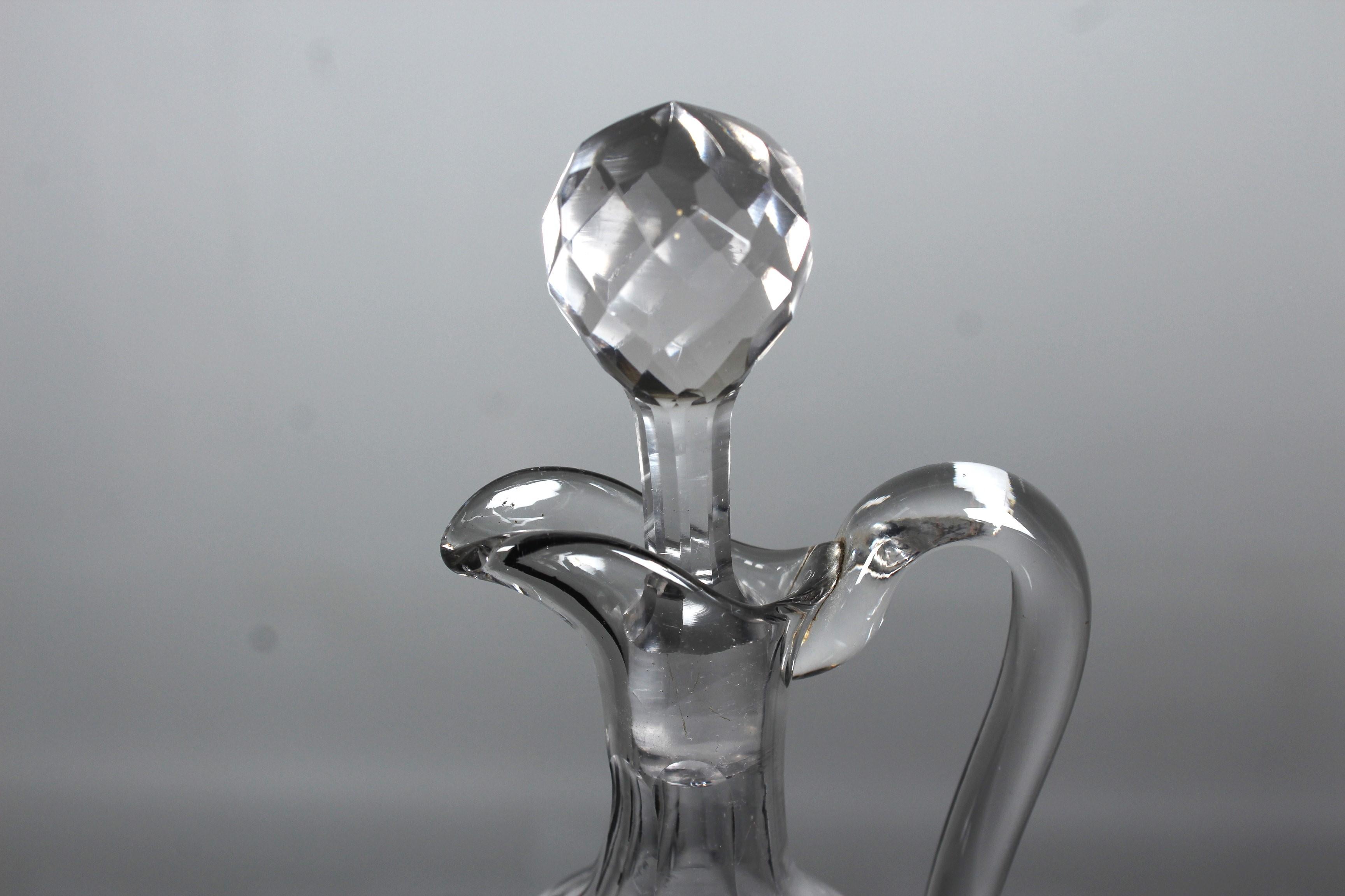 Crystal Glass Carafe With Handle, 20th Century, Mouth-Blown, 24 cm In Good Condition For Sale In Greven, DE