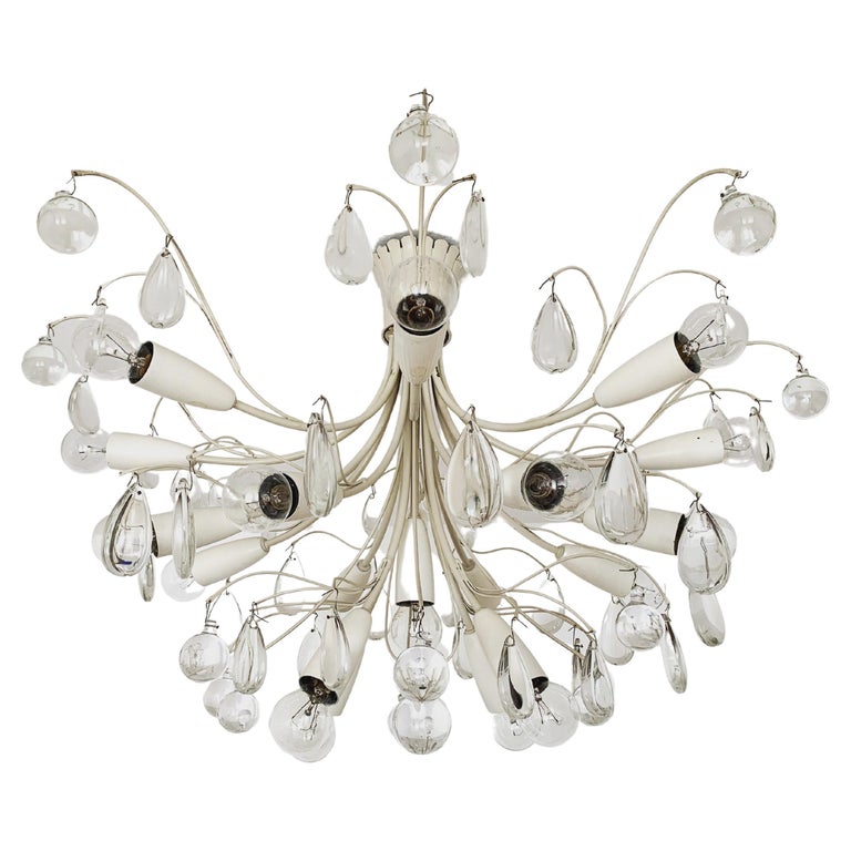 Crystal Glass Ceiling Chandelier by Vereinigte Werkstätten München For