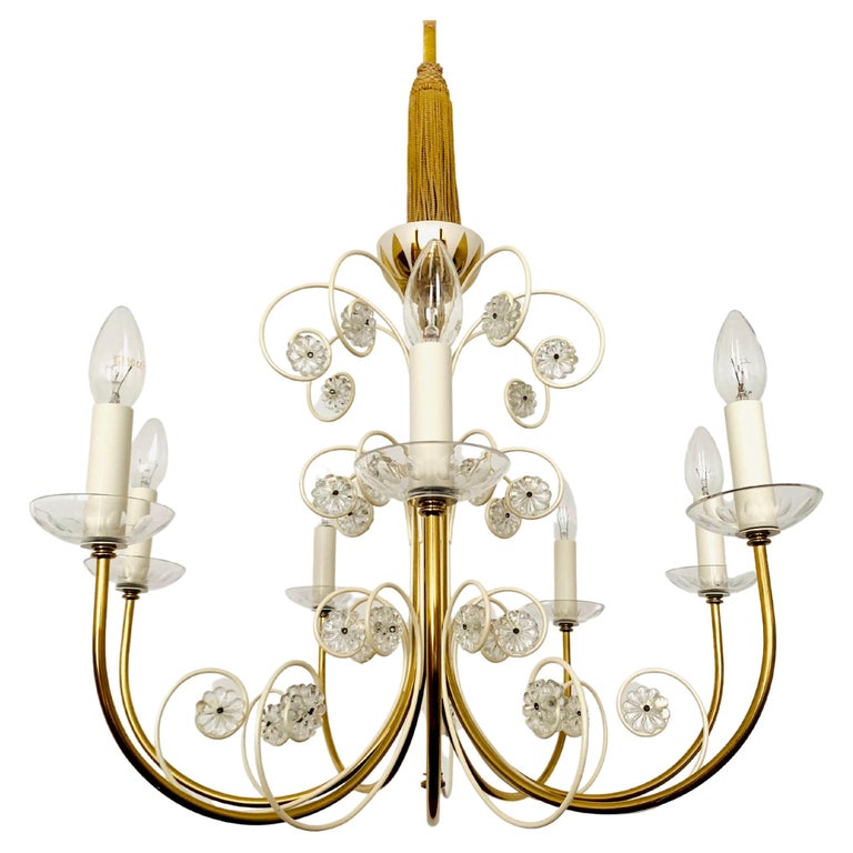 Crystal Glass Ceiling Chandelier by Vereinigte Werkstätten München For