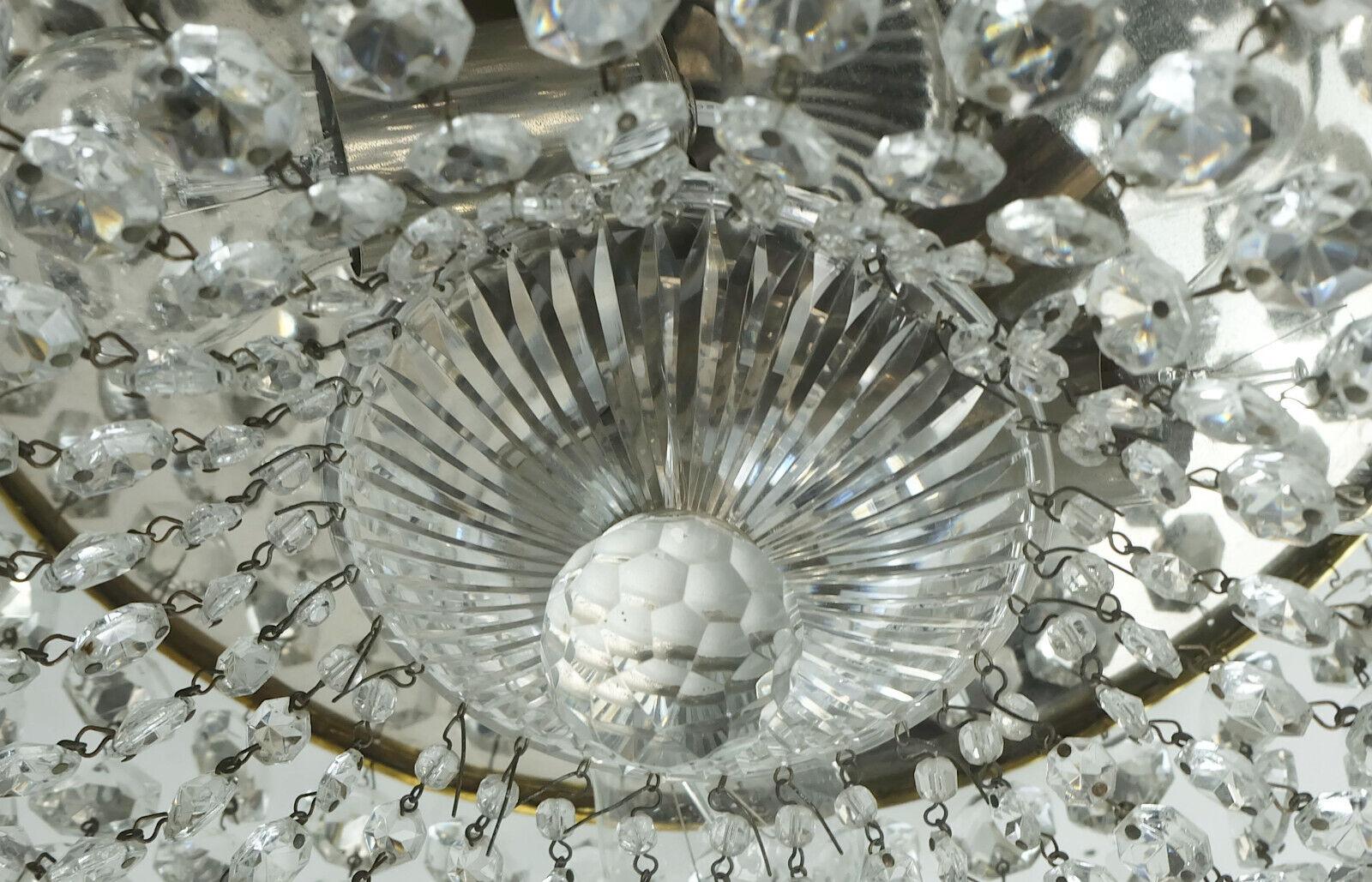 crystal glass PALWA plafoniere glass crystals brass metal 60s hollywood  In Good Condition For Sale In Mannheim, DE