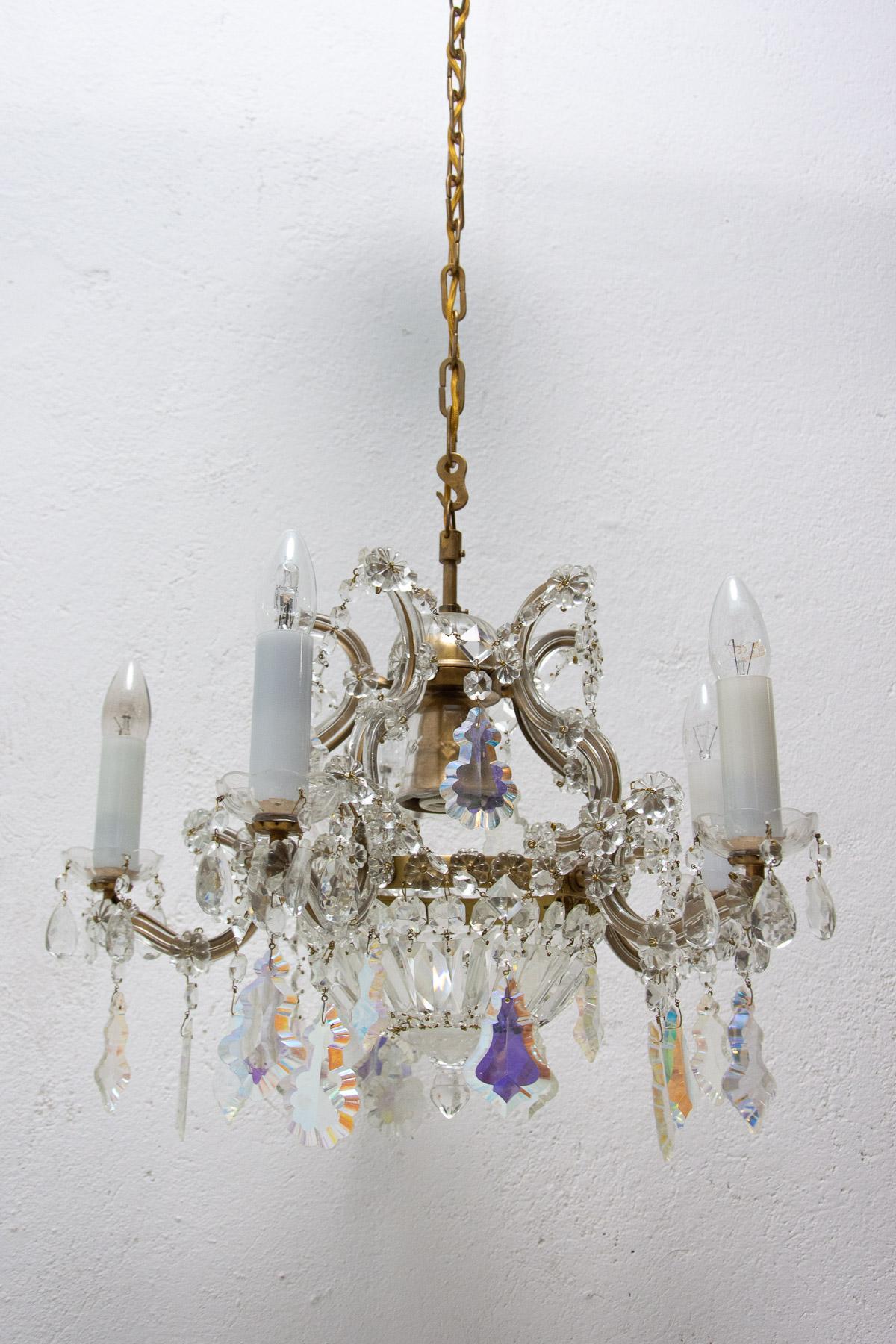 Crystal Glass Chandelier, 1930’s, Czechoslovakia In Good Condition For Sale In Prague 8, CZ