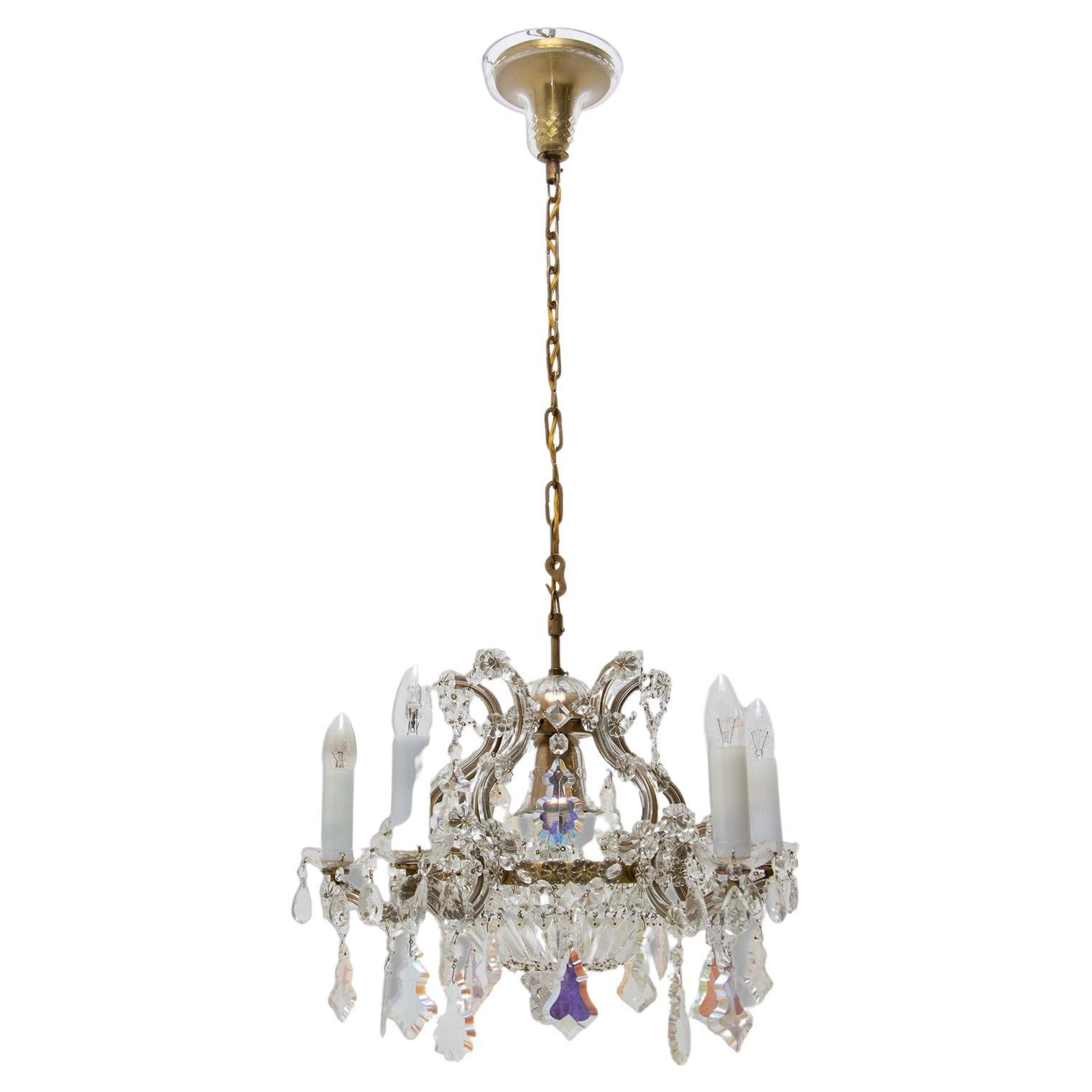 Crystal Glass Chandelier, 1930’s, Czechoslovakia For Sale