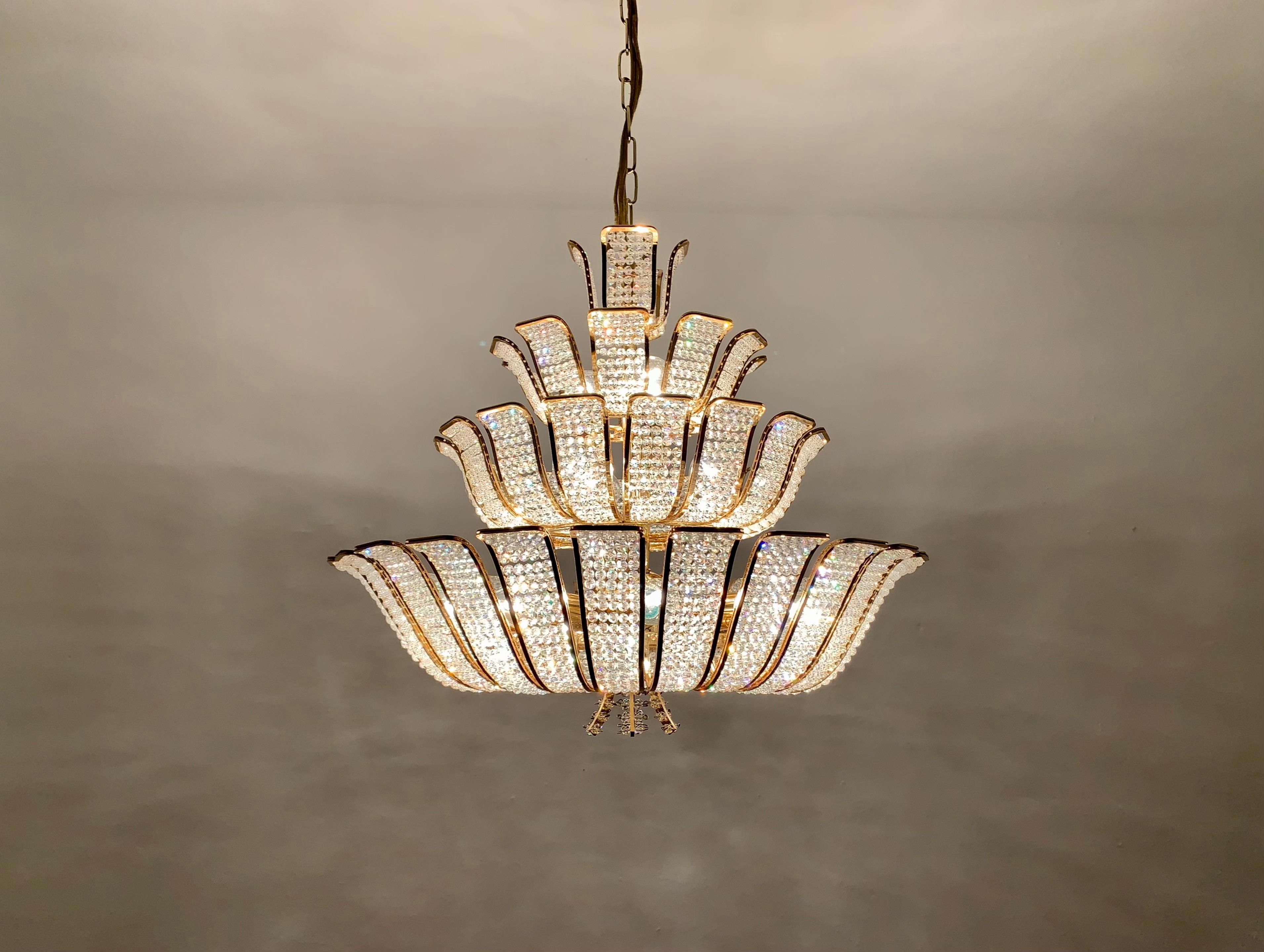 Crystal Glass Chandelier by Palwa For Sale 5