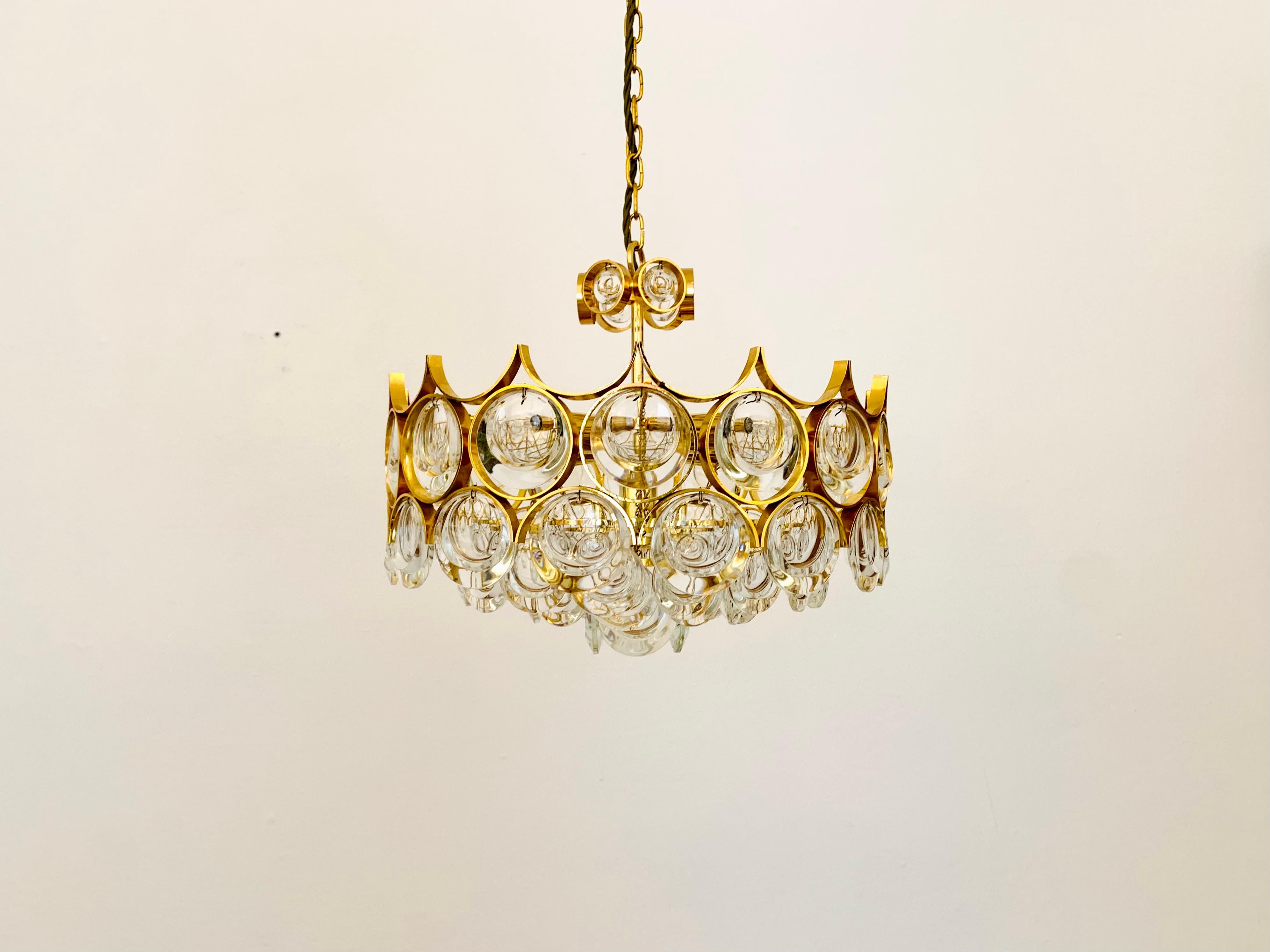 German Crystal Glass Chandelier by Palwa For Sale
