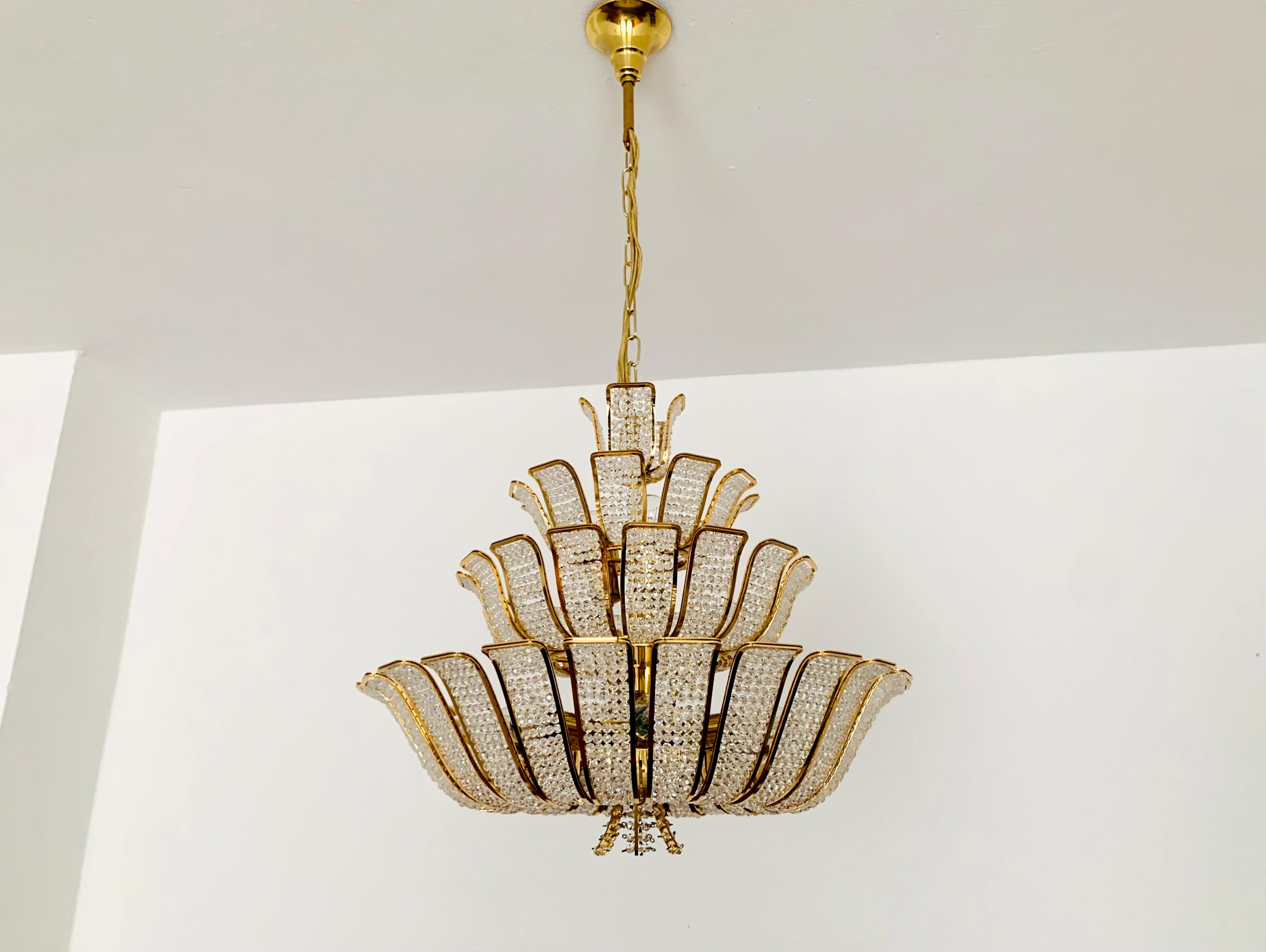 Austrian Crystal Glass Chandelier by Palwa For Sale