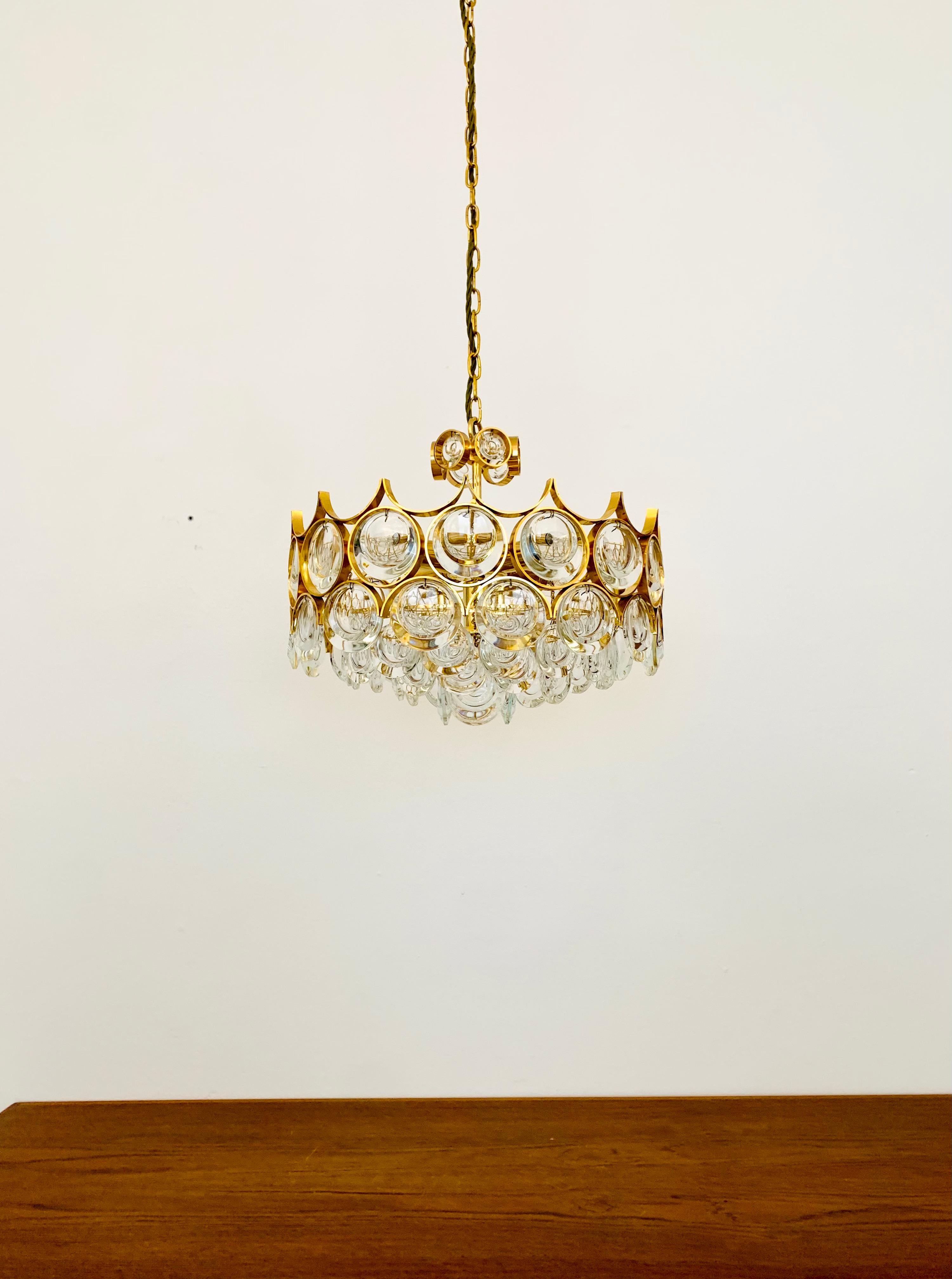 Metal Crystal Glass Chandelier by Palwa For Sale