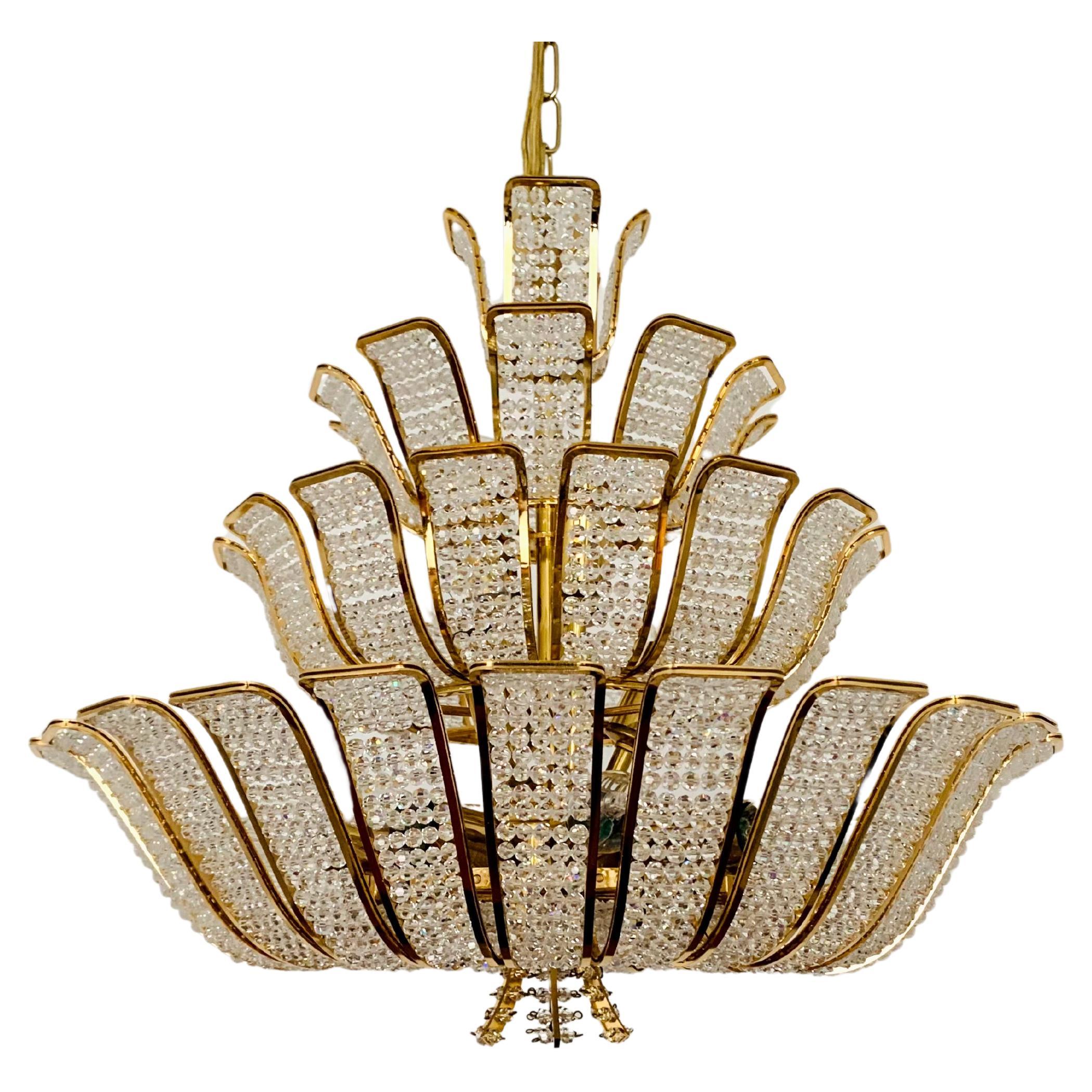 Crystal Glass Chandelier by Palwa For Sale