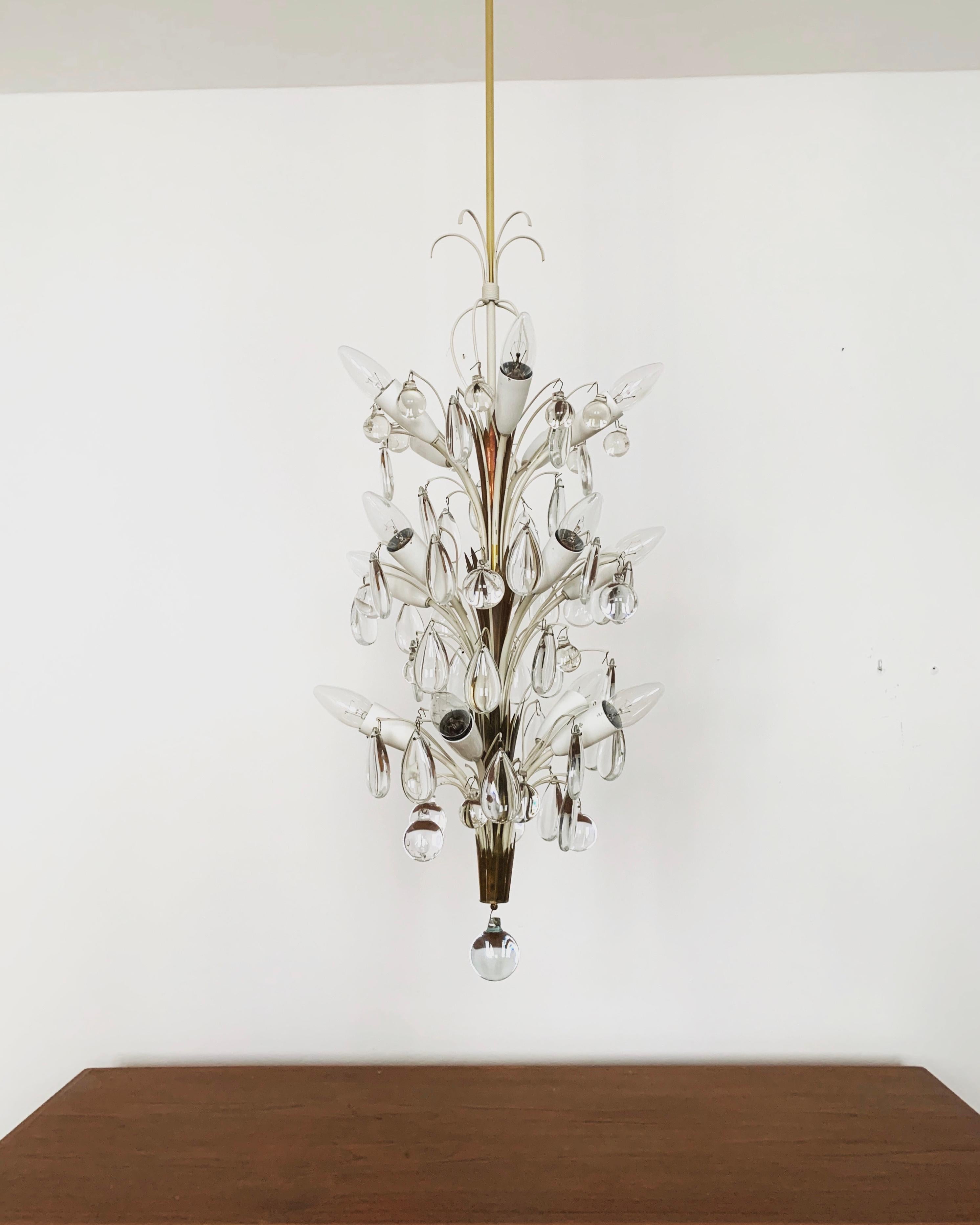 Metal Crystal glass chandelier by Vereinigte Werkstätten München For Sale