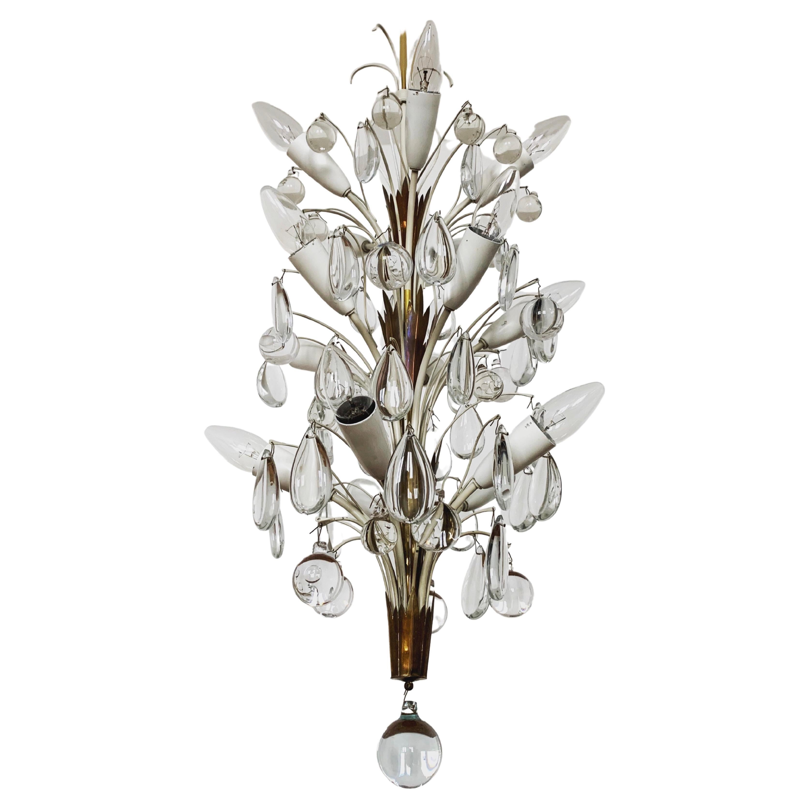 Crystal glass chandelier by Vereinigte Werkstätten München For Sale