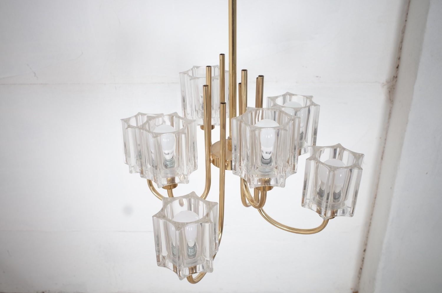 Metal Crystal Glass Chandelier from Peill & Putzler, 1970s For Sale