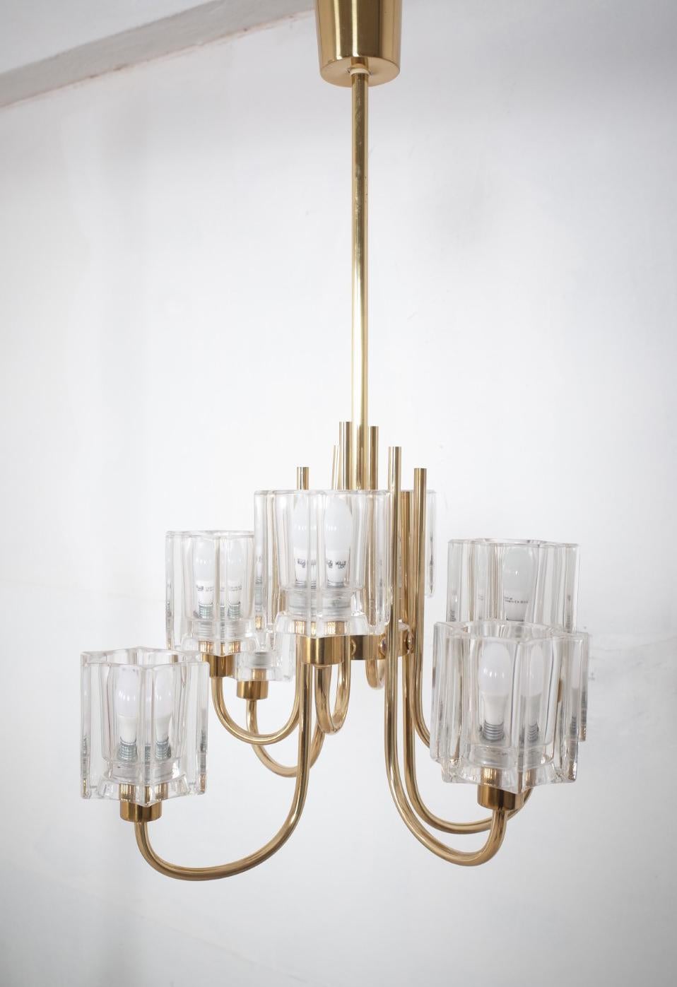 Crystal Glass Chandelier from Peill & Putzler, 1970s For Sale 2