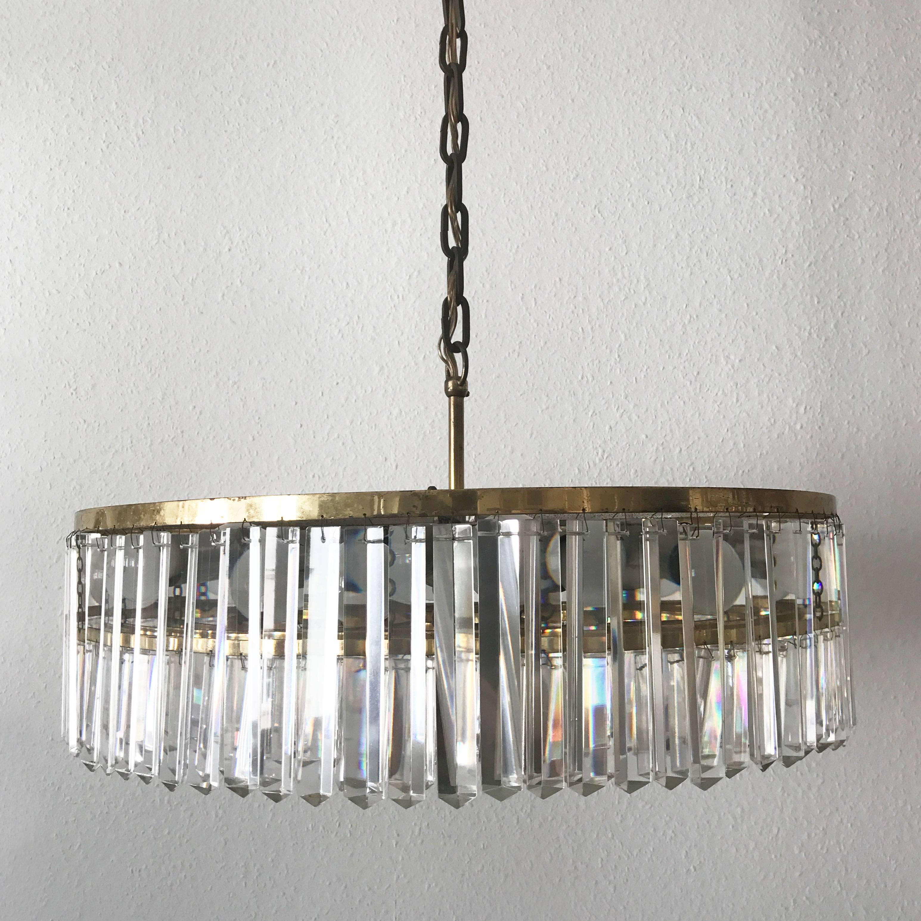 Faceted XL Crystal Glass Chandelier or Pendant Lamp by Bakalowits & Söhne Vienna 1950s